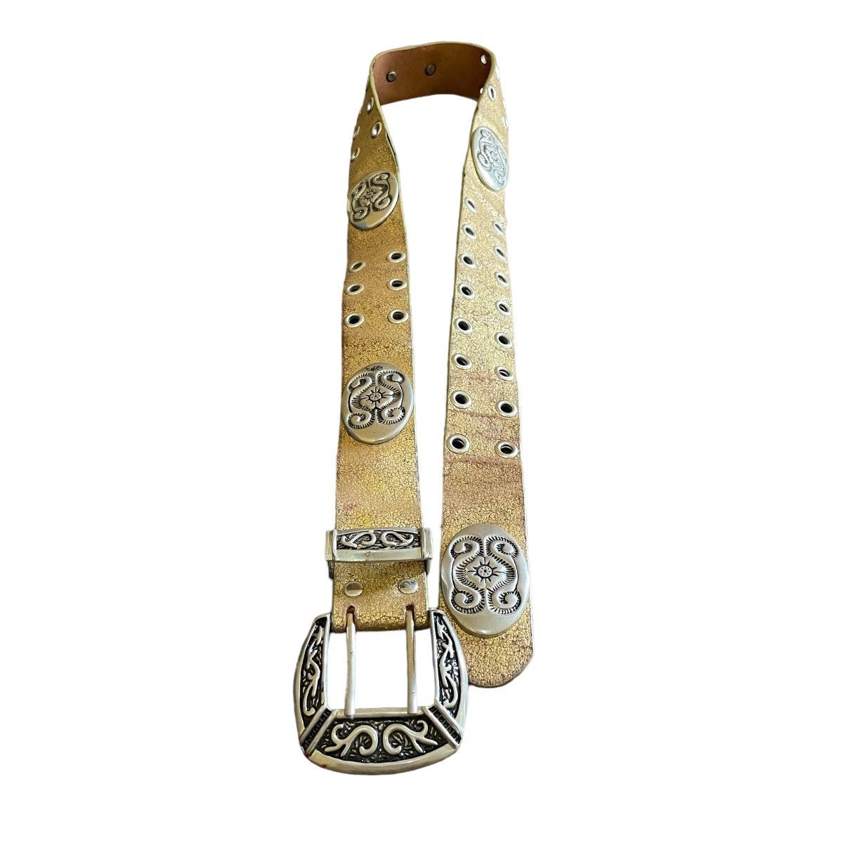 Vintage Western Bronze Worn Belt Y2K Avant Garde