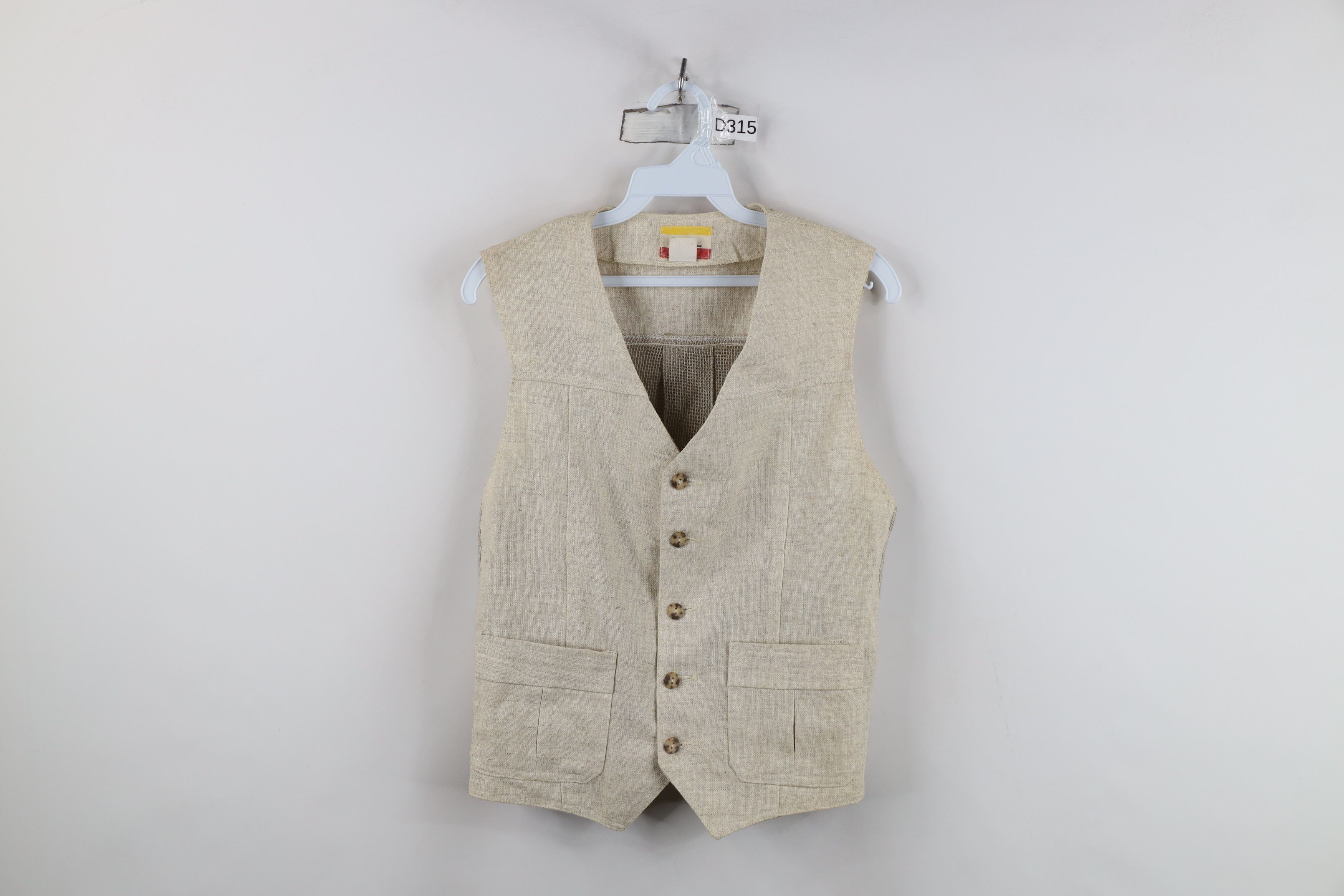 Vintage 70s Streetwear Linen Buckle Back Suit Vest USA