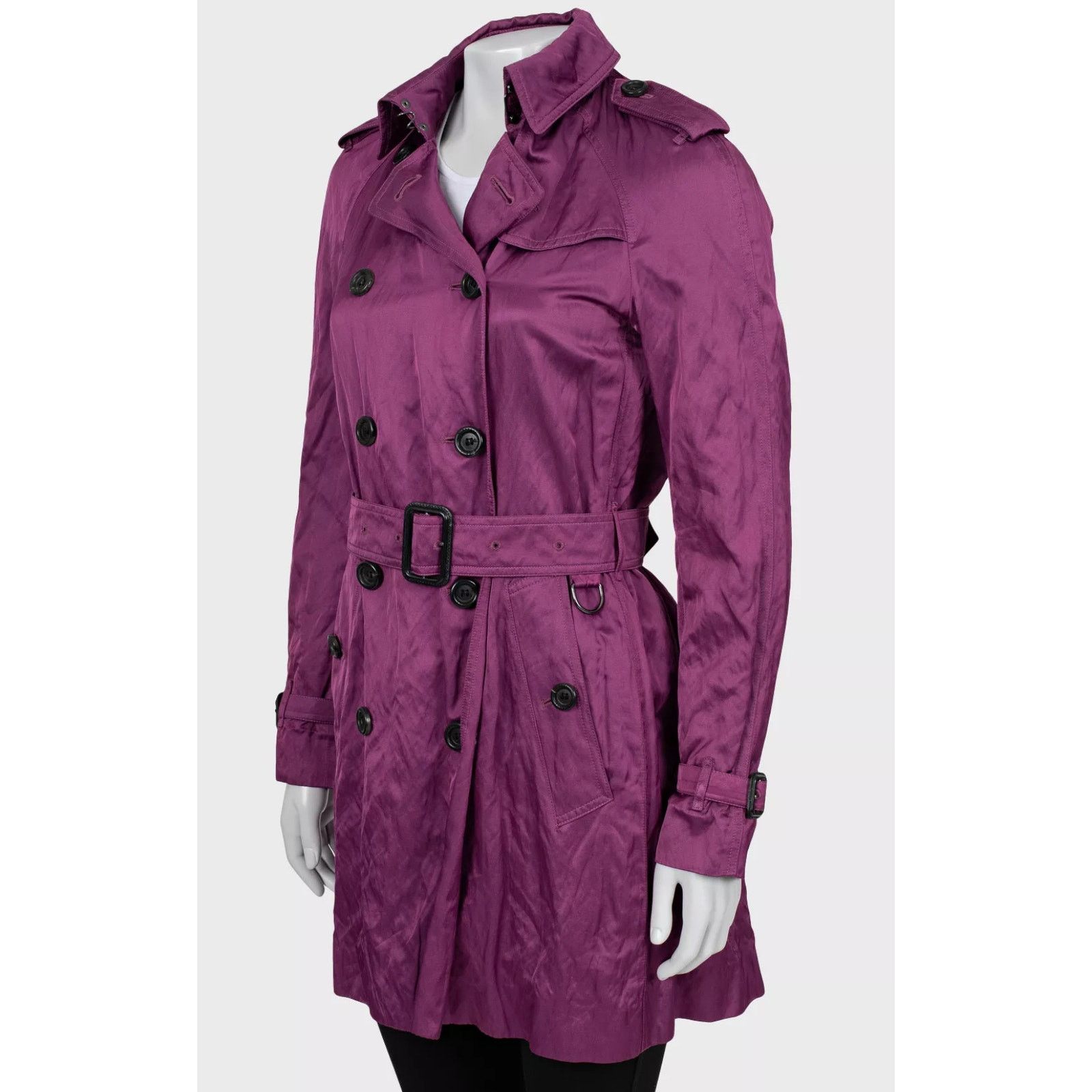 Burberry Burberry Purple Double-Breasted Trench Coat - Size 42/M Size M / US 6-8 / IT 42-44 - 2 Thumbnail