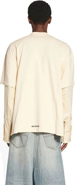 Balenciaga o1mt1gz1124 Back Hem Layered T-Shirt in Cream Size US M / EU 48-50 / 2 - 3 Thumbnail