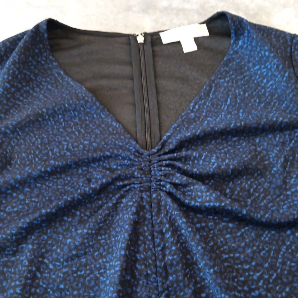 Michael Kors Michael Kors Dress Short Blue Geometric Ruched V-Neck Long Sleeve XL Dress Women Slim Bodycon Size XL / US 12-14 / IT 48-50 - 3 Thumbnail