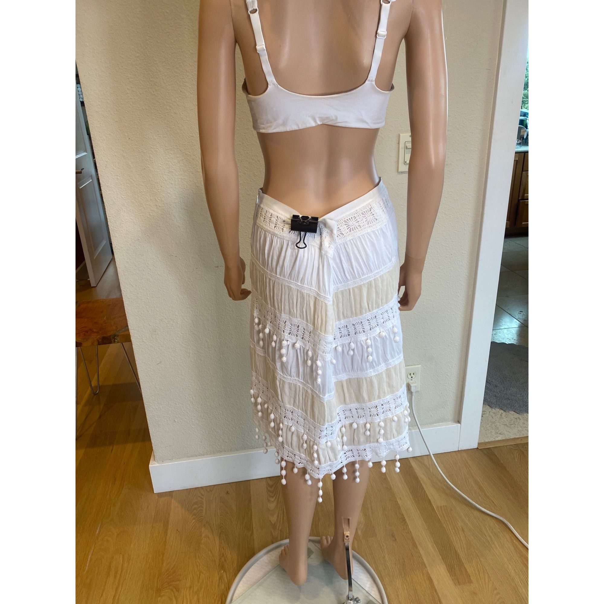 Trina Turk Trina Turk Skirt w/ Pom Poms Women's 12 Ivory Beige Cotton Size 34" / US 12 / IT 48 - 13 Thumbnail