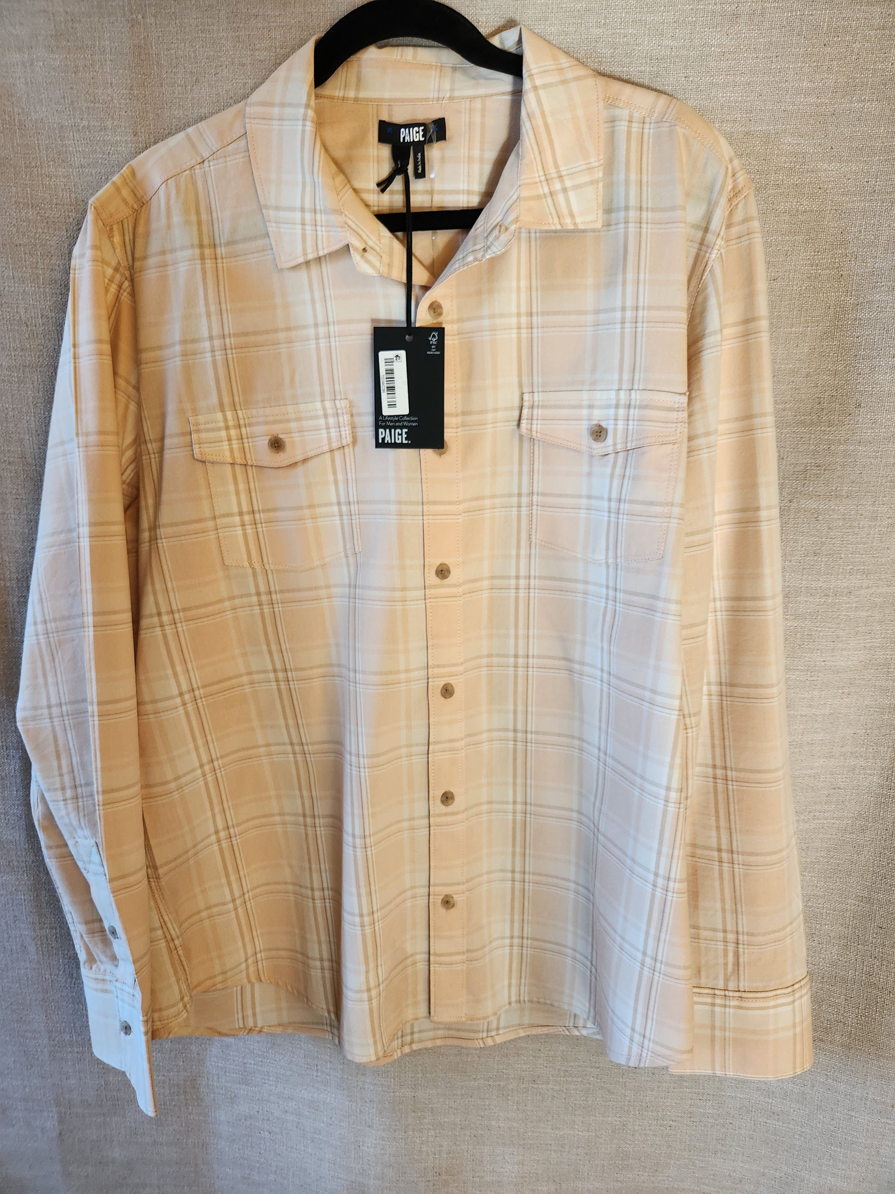 Paige Everett Men's Cotton Blend Peach Colored Plaid Shirt Size US L / EU 52-54 / 3 - 1 Thumbnail