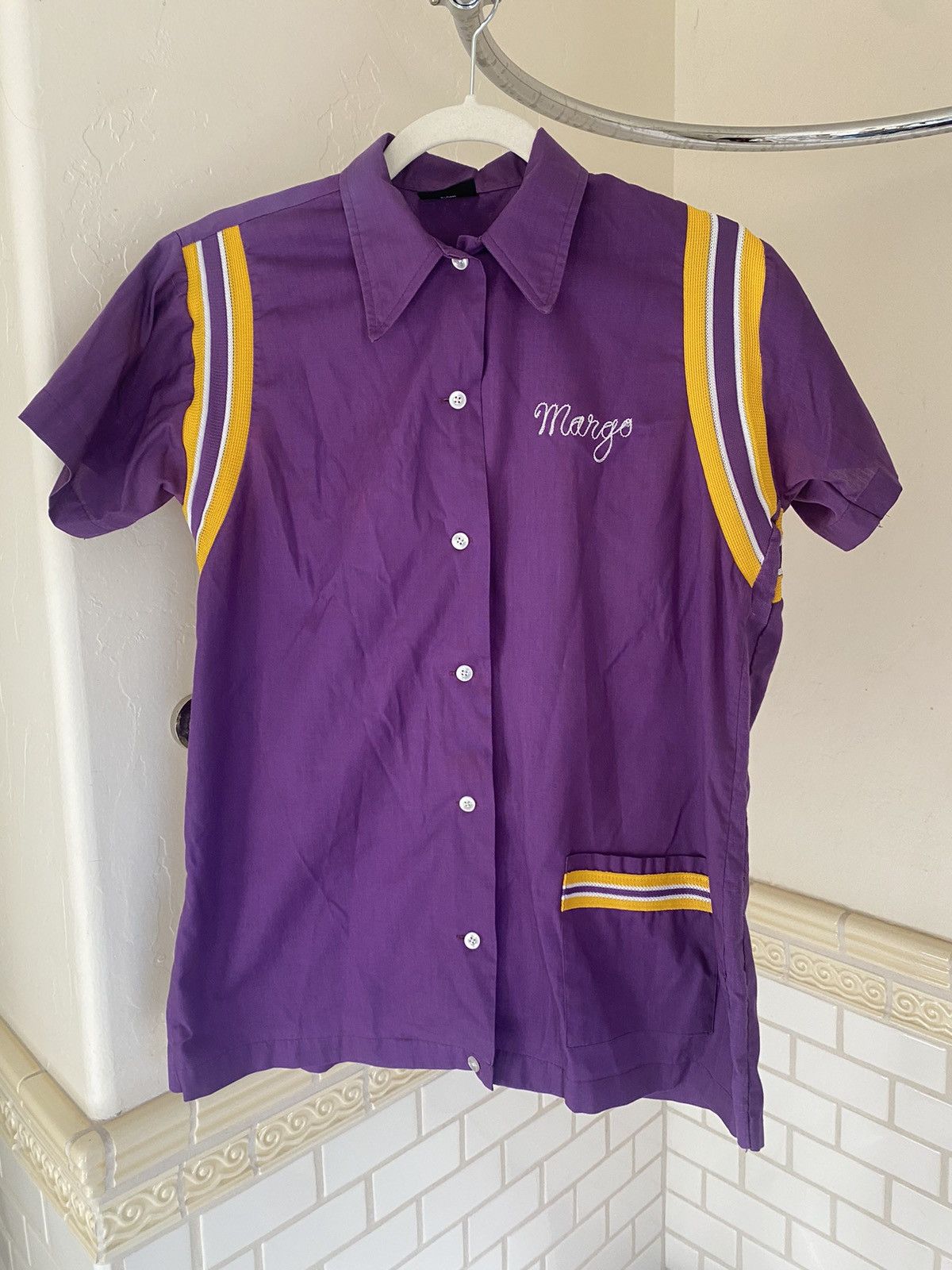 Vintage Vintage chain stitch bowling shirt with crazy patch