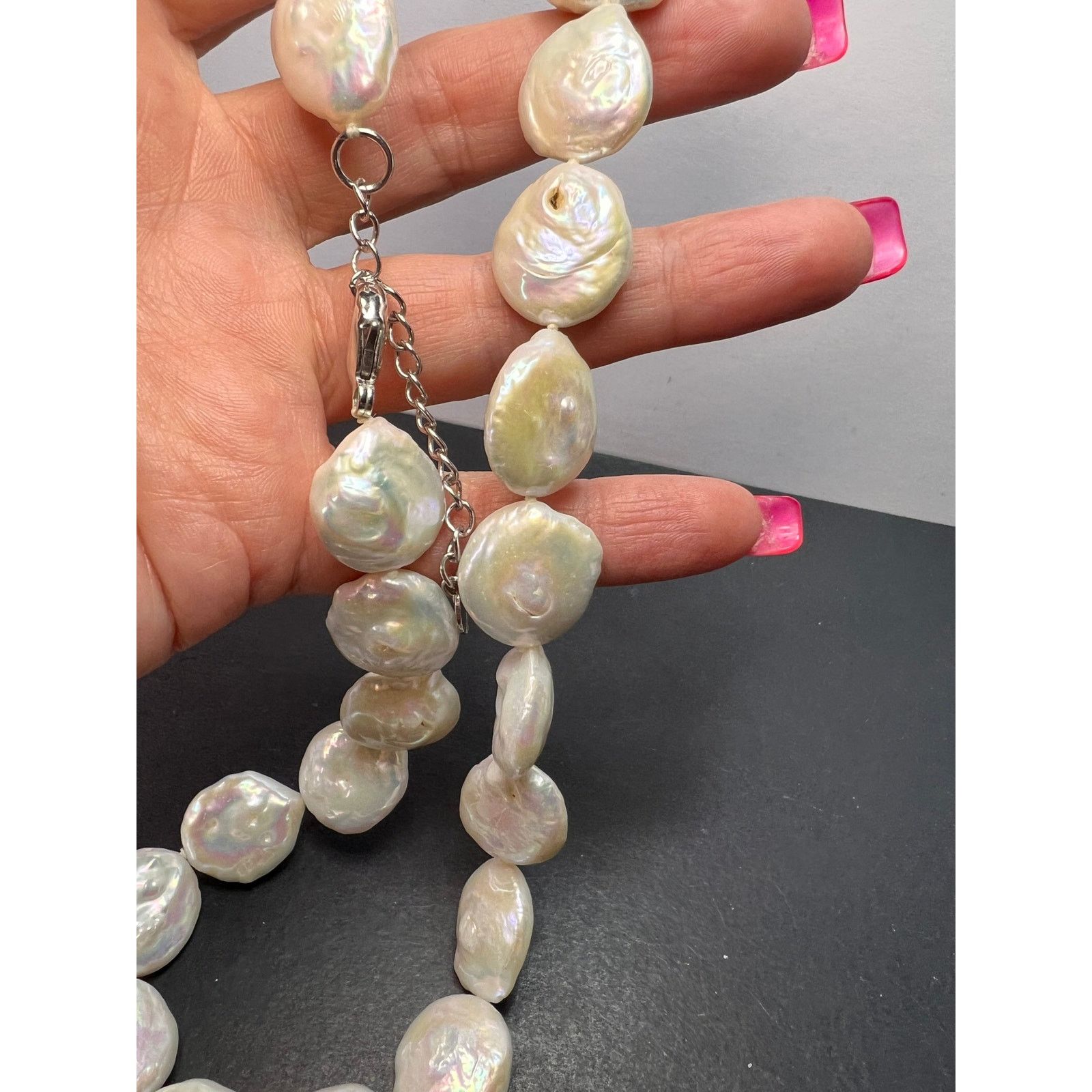 Cultured coin pearl necklace with sterling silver clasp