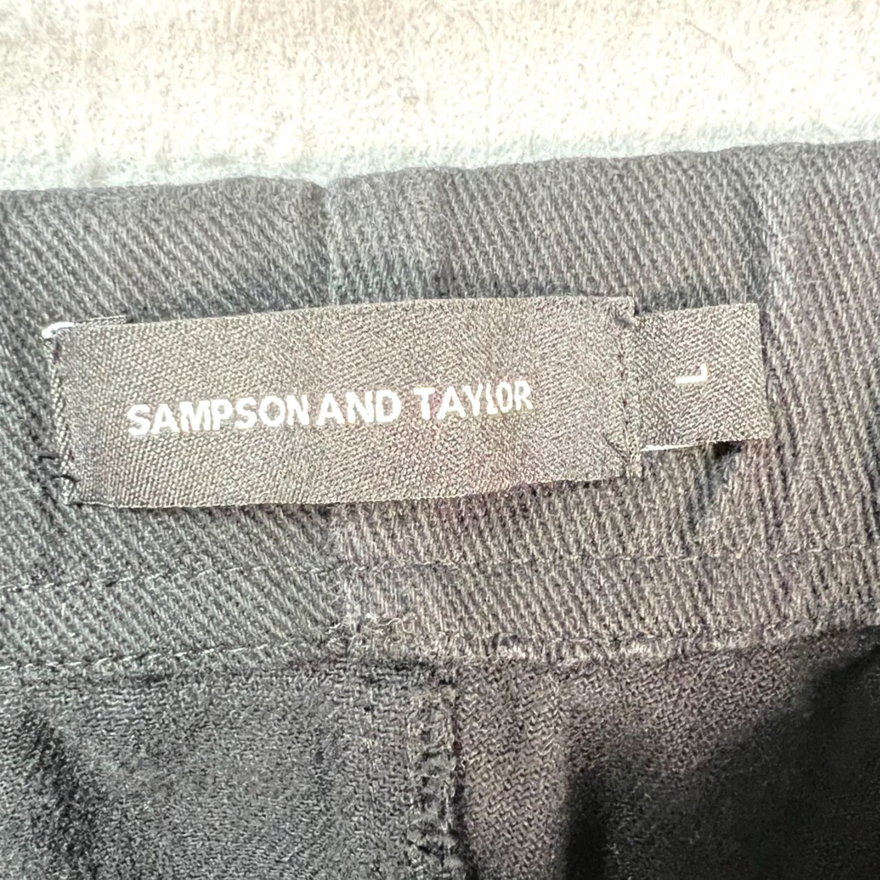 Vintage Sampson & Taylor Mens Large Cropped Black Cotton Drawstring Pants Elastic Waist - Chino, Flat Front, Tapered, 27 In Inseam, 32 In Waist, Regular Size US 33 - 3 Thumbnail