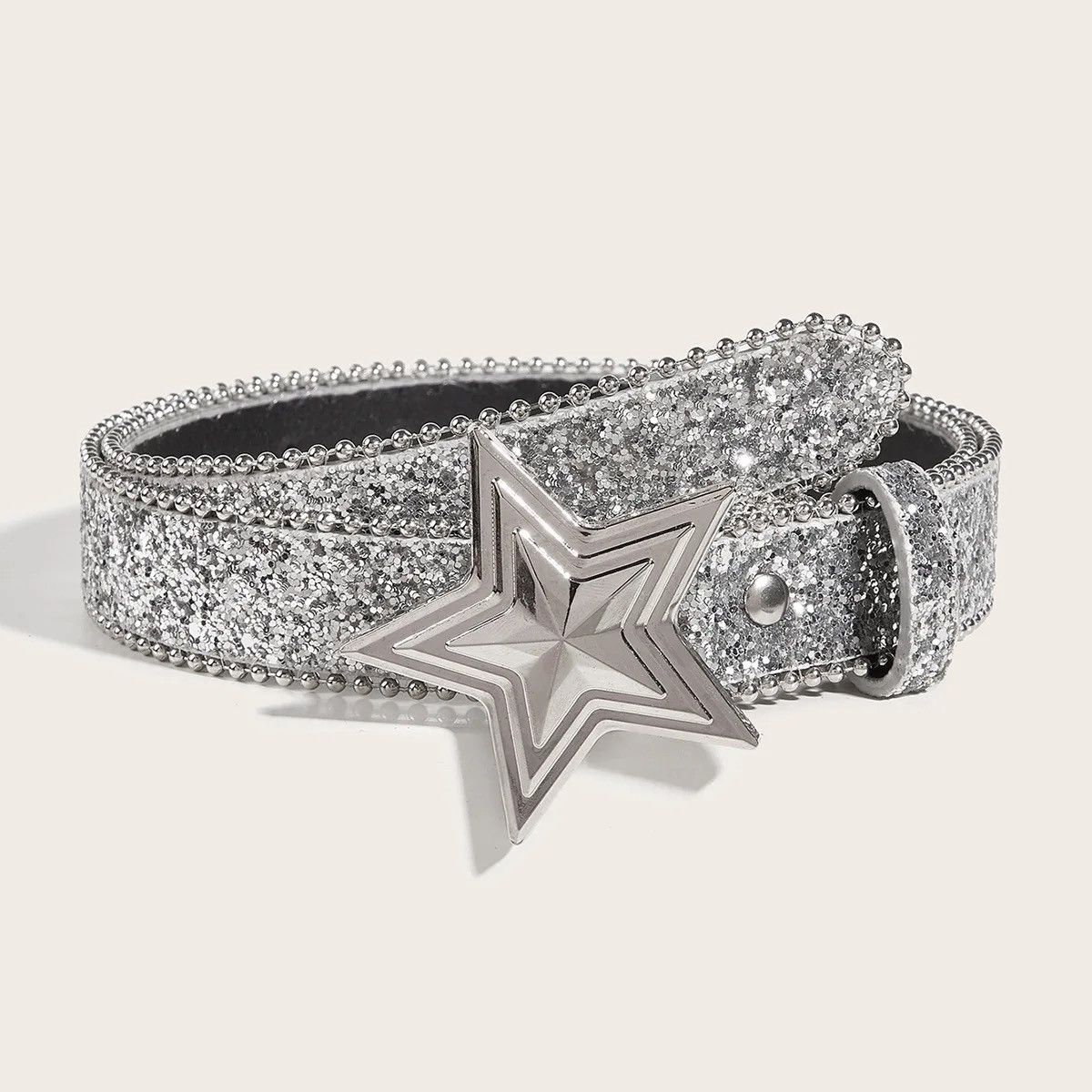 image of Leather Y2K Rhinestone Belt Luxury Bling2 Star Buckle in Silver, Men's