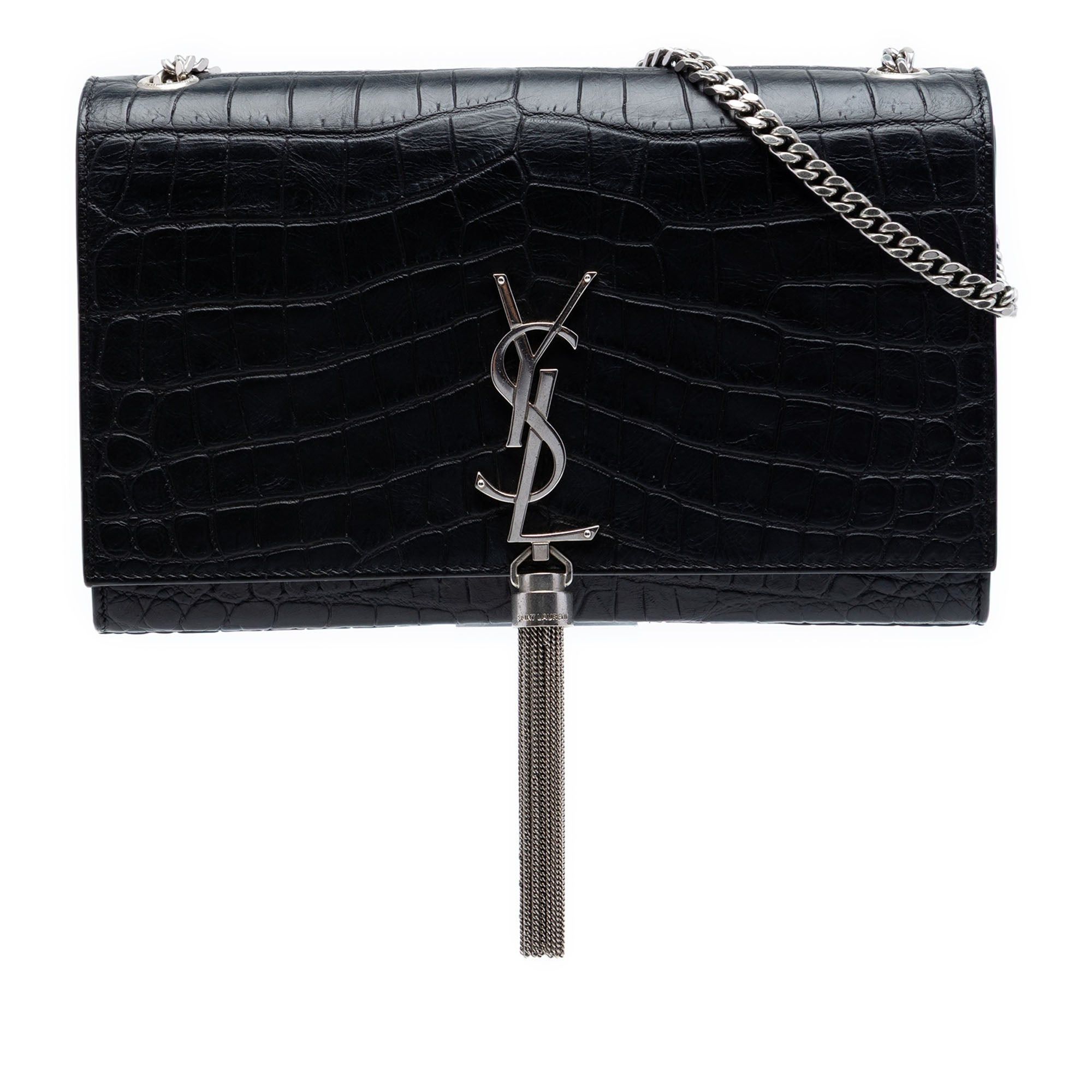 Saint Laurent Paris Medium Croc Embossed Leather Kate Tassel Crossbody Size ONE SIZE - 1 Thumbnail