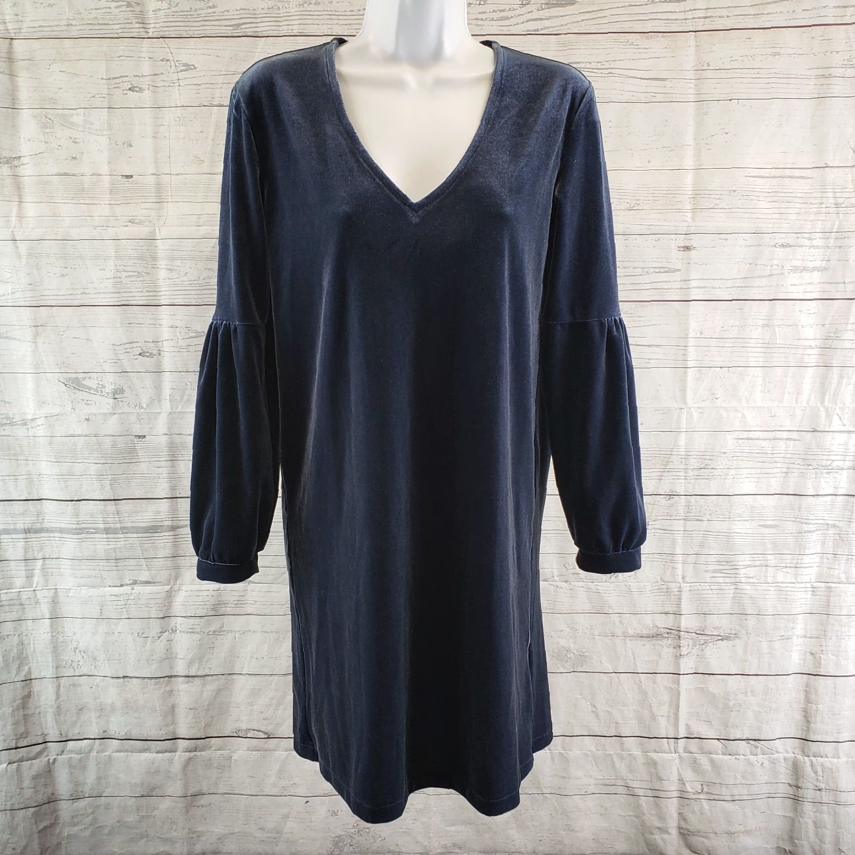 Madewell VINTAGE Madewell Womens Velvet Balloon Sleeve Dress Sz 2XS Solid Blue V-Neck Shirt Women Small 2XS Blue Velvet Shirt Dress Size XXS / US 00 / IT 34 - 2 Thumbnail