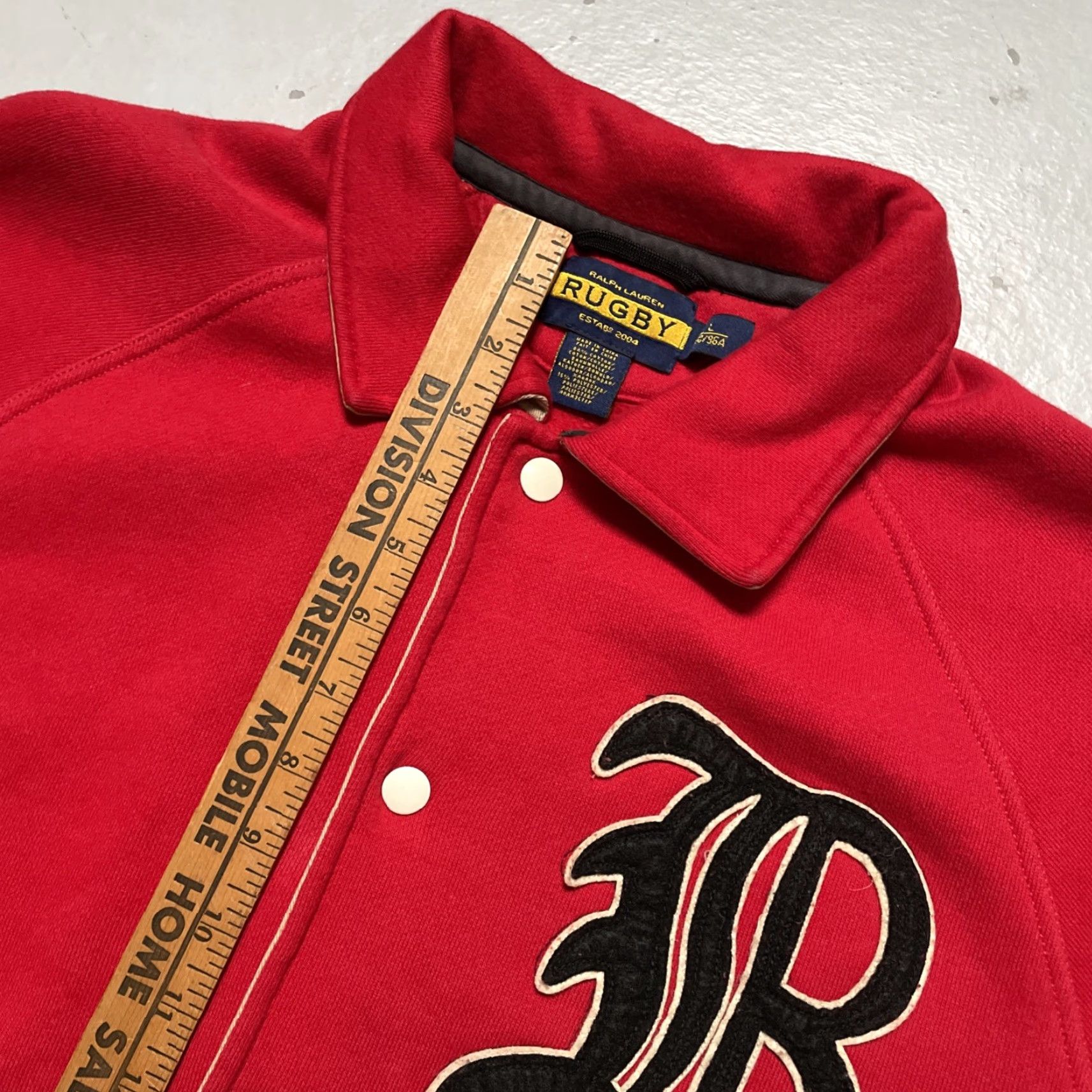 Vintage VINTAGE Polo Ralph Lauren Cotton Baseball Bomber Jacket L Red Navy Crest Patch 90s Y2K Mens Womens Unisex Adults Polo Rugby Shirt? Size US L / EU 52-54 / 3 - 7 Thumbnail
