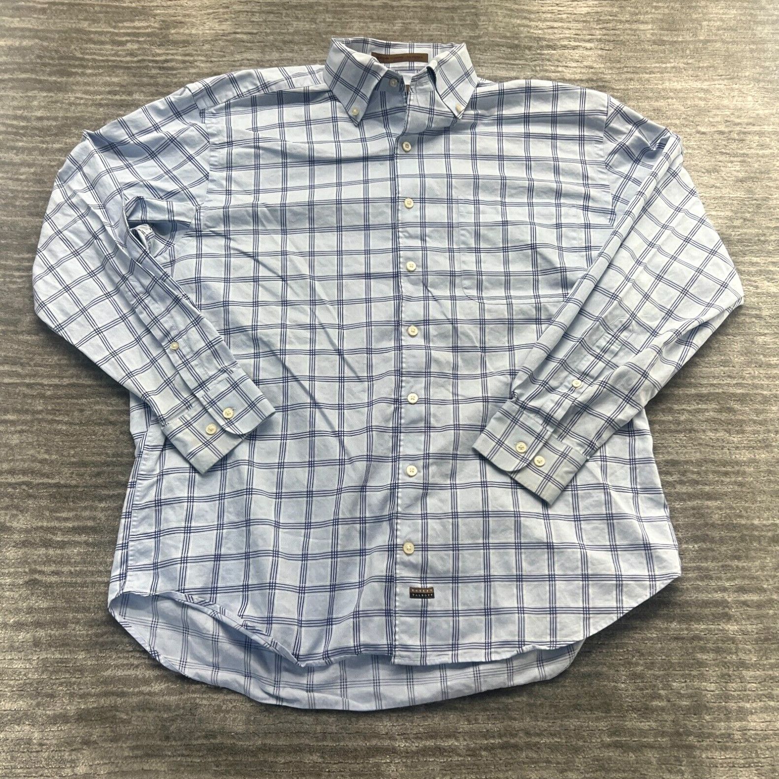 Robert Talbott men's blue plaid button up popular shirt size Large