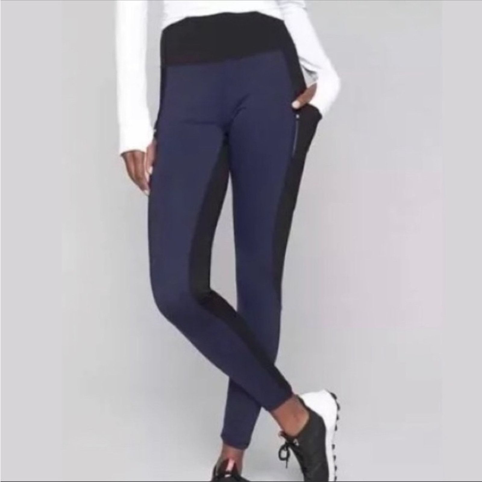 Athleta Athleta Traverse Navy Blue & Black High Rise Leggings Sz S Size 25" / US 0 / IT 36 - 1 Thumbnail