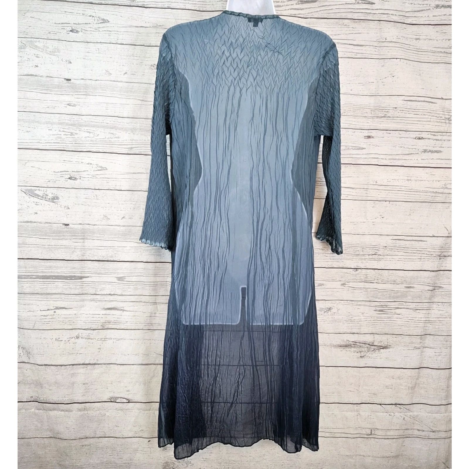 Vintage Komarov Womens Crinkle Duster Cardigan Sz M Blue Sheer 3/4 Sleeve Size M / US 6-8 / IT 42-44 - 3 Thumbnail