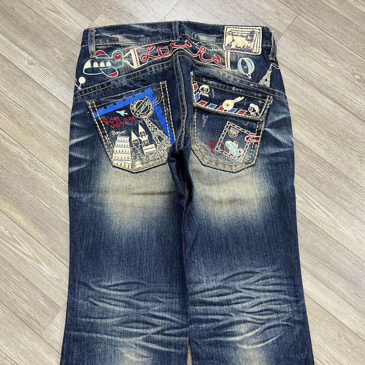 If Six Was Nine × Japanese Brand × Le Grande Bleu (L.G.B.) Vtg Lolita Embroidered Flare Jeans Faded Exotic Denim Y2K Size US 31 - 16 Thumbnail