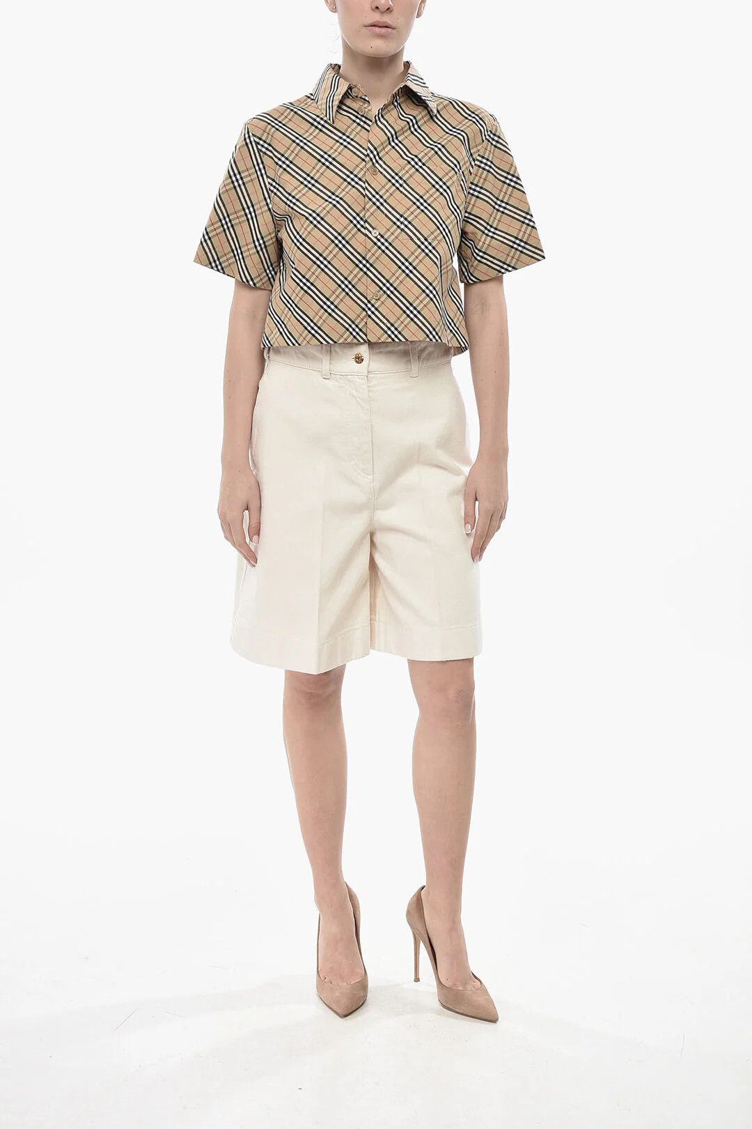 Burberry og1mm0426 Cropped Fit Cotton Tartan Shirt in Beige Size S / US 4 / IT 40 - 4 Thumbnail