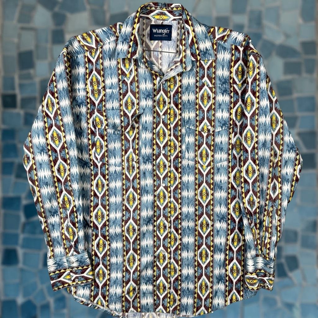 Wrangler VINTAGE Wrangler Brushpopper Shirt Men M Aztec Cowboy Western Pearl Snap 90s USA Size US M / EU 48-50 / 2 - 1 Thumbnail