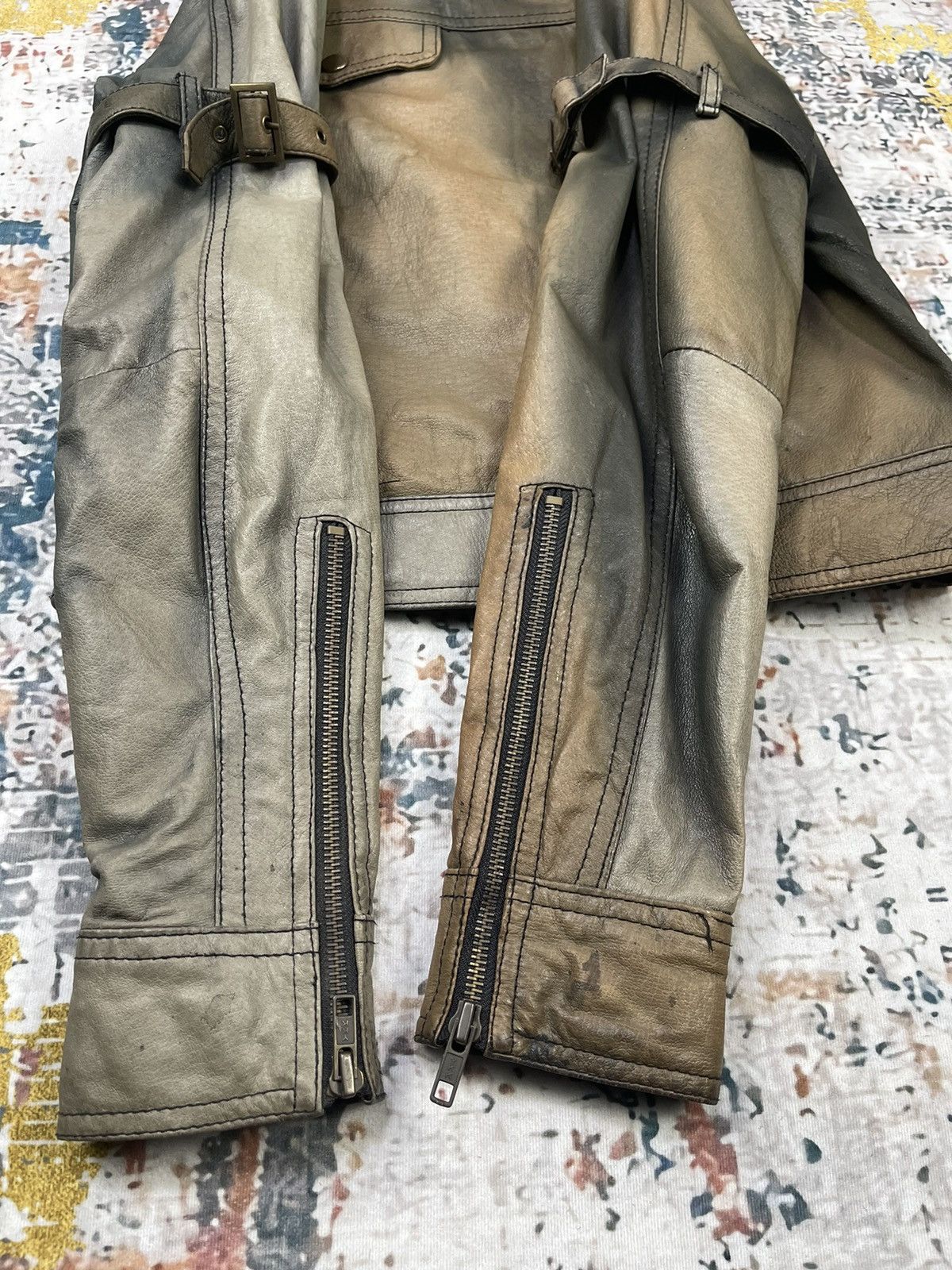 Hypebeast DUDE Cropped Multi Tone Distressed Leather Jacket Size S / US 4 / IT 40 - 8 Thumbnail
