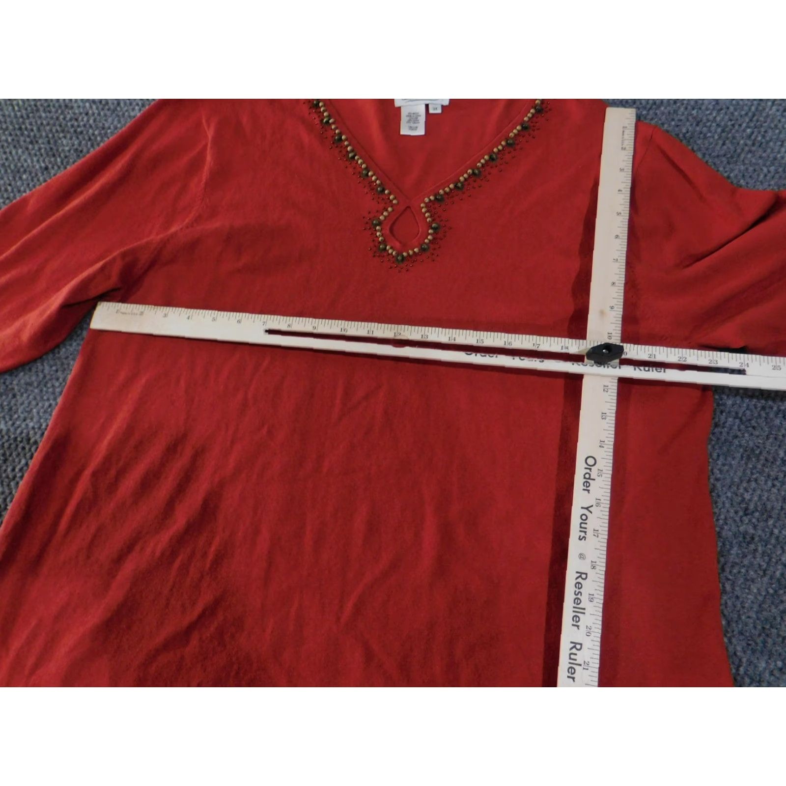 Coldwater Creek VINTAGE? No. Coldwater Creek Sweater Womens 3X Red Beaded Neck Silk Blend 3/4 Sleeve Pullover Size XXL / US 16-18 / IT 52-54 - 5 Thumbnail