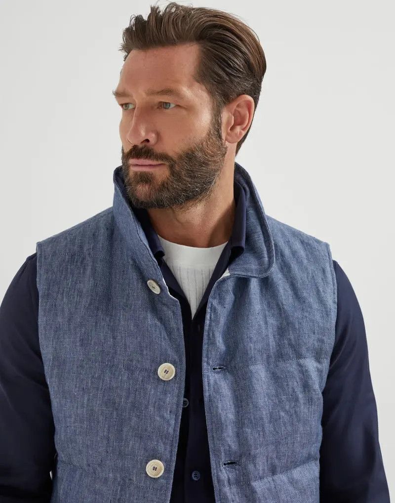Brunello Cucinelli o1mle0725 Padded Linen Vests in Blue Size US S / EU 44-46 / 1 - 3 Thumbnail