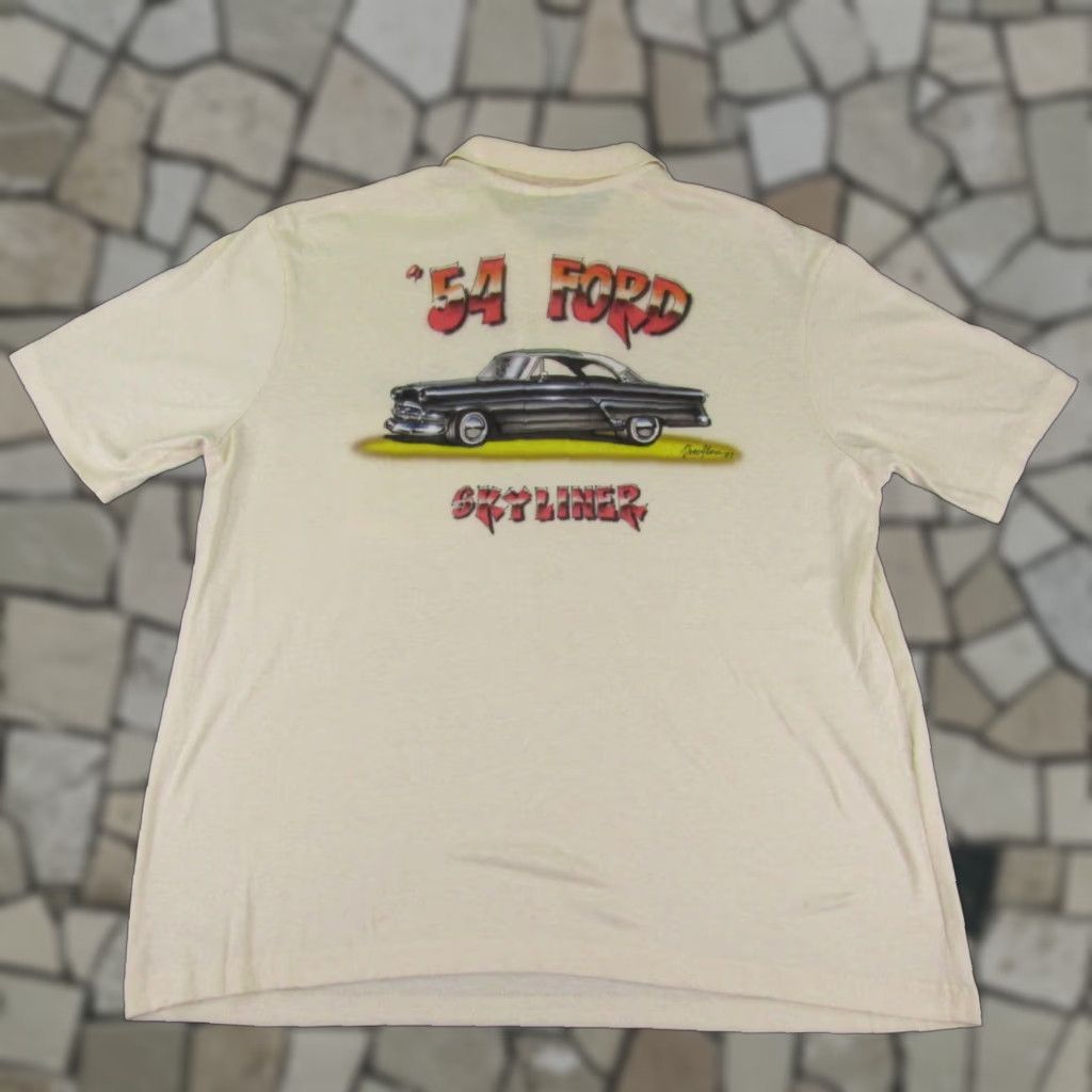 Hanes VINTAGE Hanes Polo Shirt Mens XL Beige 1954 80s Ford Skyliner Cars Classic Casual Polo Size US XL / EU 56 / 4 - 1 Thumbnail