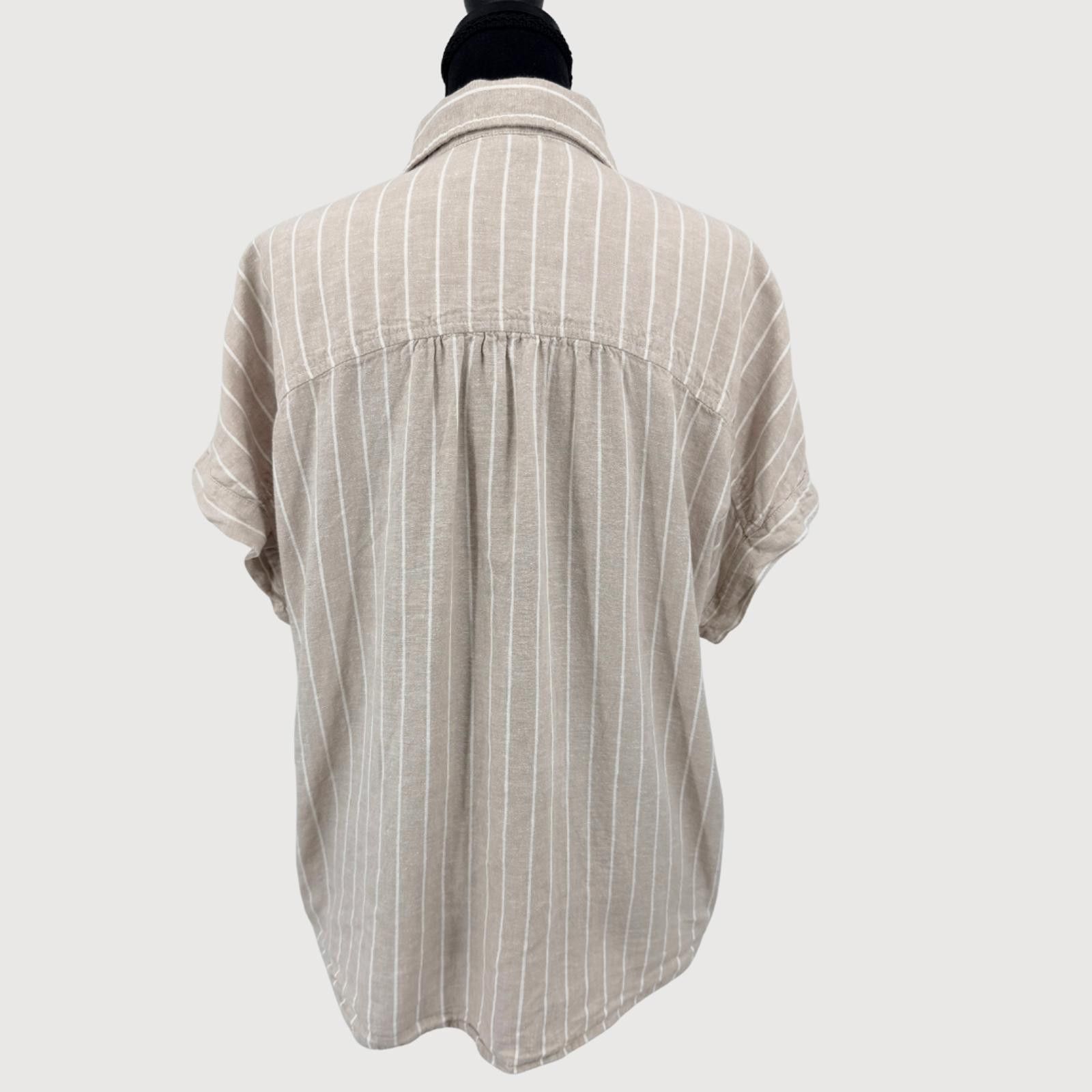 Splendid Splendid Linen Button Front Shirt Beige Stripe S Size S / US 4 / IT 40 - 5 Thumbnail