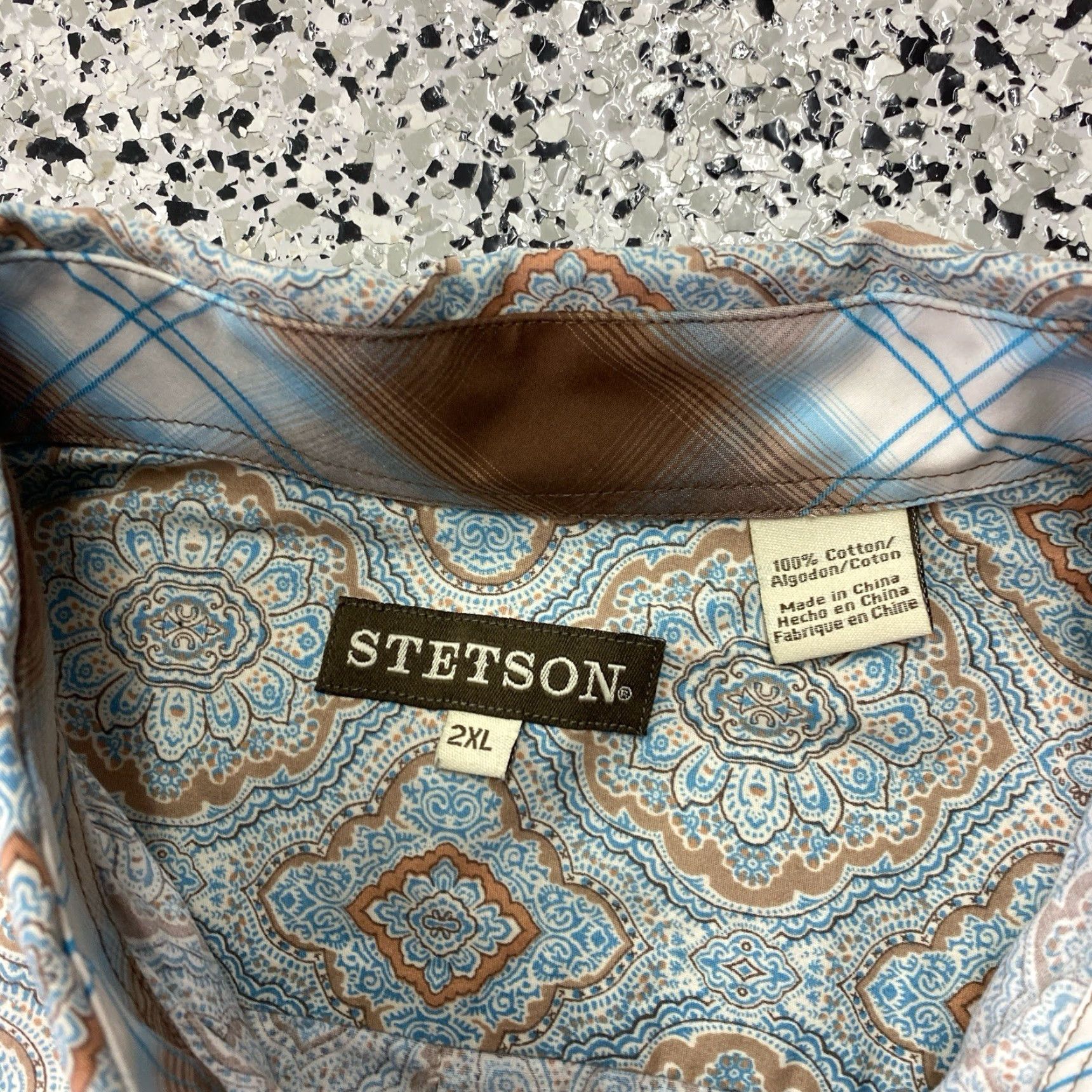 Stetson Stetson Shirt Mens 2XL Brown Button-Down Paisley Western Casual Long Sleeve Cotton Core Accent Pockets Size US XXL / EU 58 / 5 - 2 Thumbnail