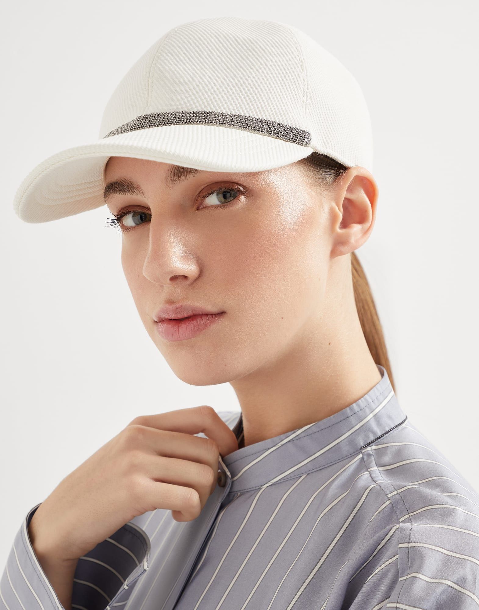 Brunello Cucinelli o1la1rc1a0325 Size: OS/Lady Cap in White Size ONE SIZE - 3 Thumbnail
