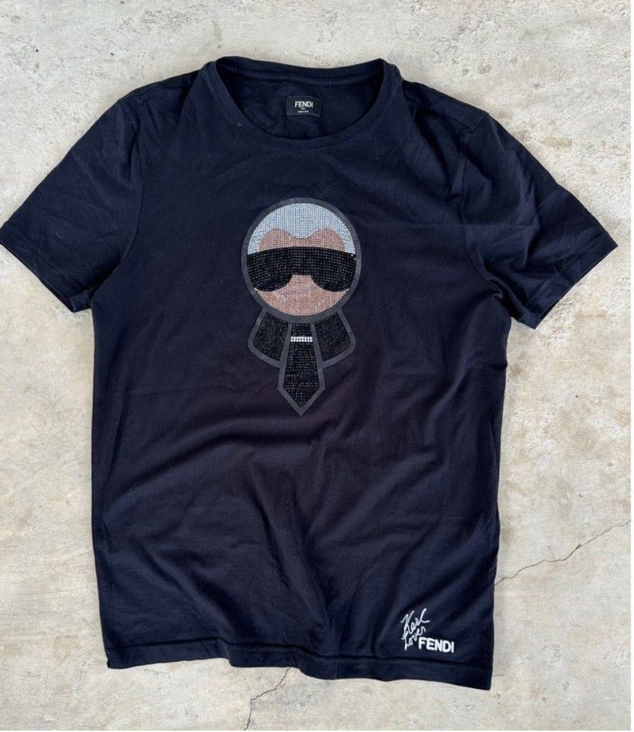 Fendi Fendi Karl Loves Fendi Black Tee -Rhinestone Made in Italy Size US M / EU 48-50 / 2 - 1 Thumbnail