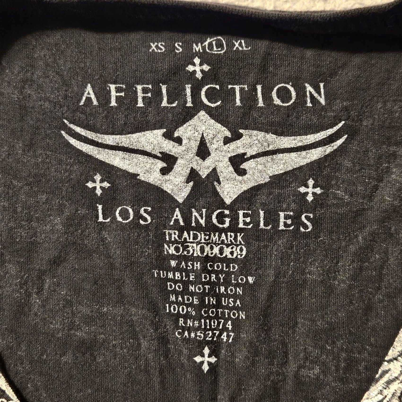Affliction Affliction Los Angeles Womens L Black V-Neck T-Shirt Studded Graphic Belt Chain Theme Tattoo Gothic Western Biker Casual Shirt Size L / US 10 / IT 46 - 5 Thumbnail