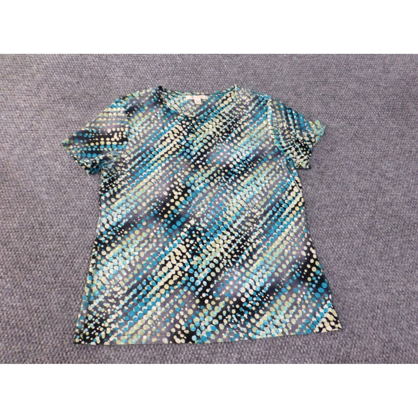 JM Collection JM Collection Blouse Shirt Womens Medium Blue Geometric Short Sleeve Round Neck Pullover Polyester Spandex Embroidered Casual Regular Vintage No Size M / US 6-8 / IT 42-44 - 4 Thumbnail