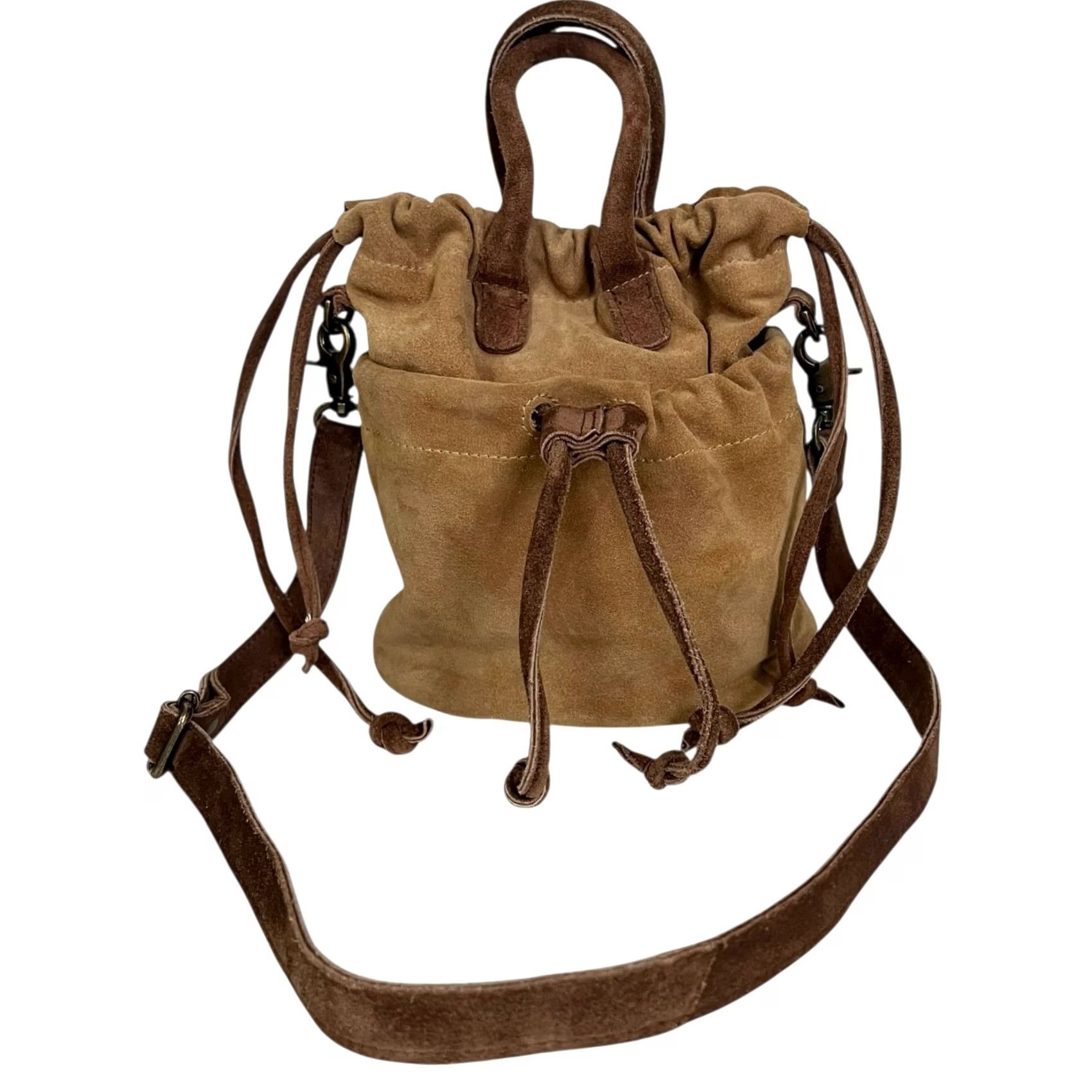 Free People Free People Purse Scout Slouchy Crossbody Tan Brown Suede Drawstring Mini Bag Women's Shoulder Bag Size ONE SIZE - 2 Thumbnail