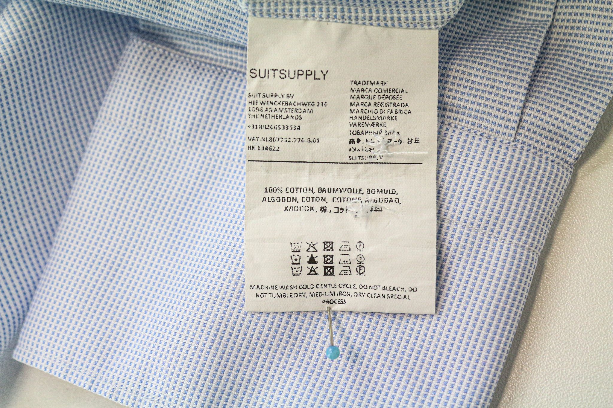 Suitsupply ~S Slim Blue Cotton Patterned Cutaway Shirt 77520 Size US S / EU 44-46 / 1 - 6 Thumbnail