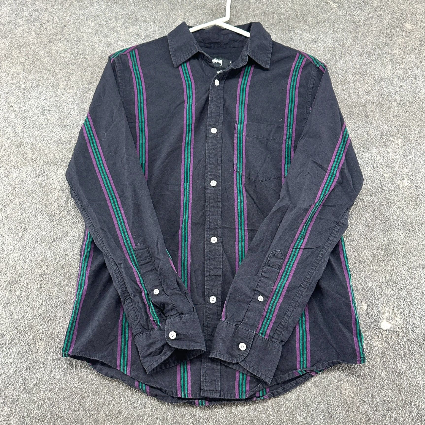 Pinko Stussy Shirt Mens Small Black Pink Green Long Sleeve Button Up Striped Cotton Size US S / EU 44-46 / 1 - 2 Thumbnail