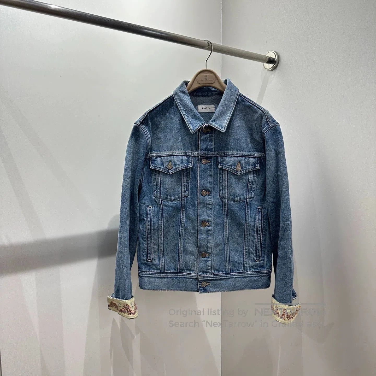 Celine Blue Denim Jacket with Embroidered Cuffs (S). Size US S / EU 44-46 / 1 - 1 Thumbnail
