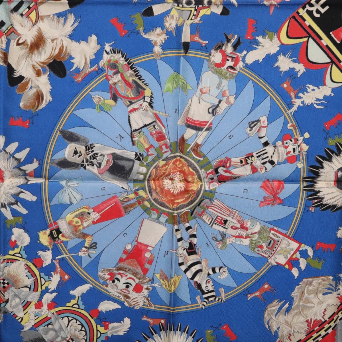 Hermes HERMES Carre 90 Scarf Silk Blue Red "KACHINAS" Auth ki6872M Size ONE SIZE - 18 Thumbnail
