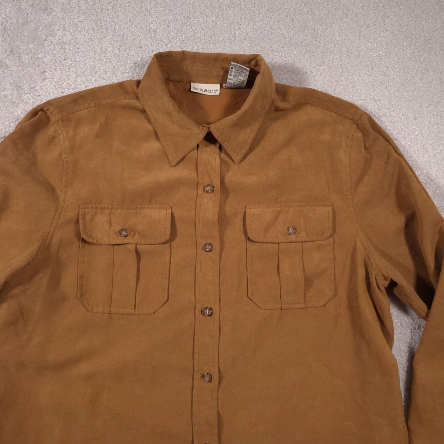 Vintage White Stag Shirt Womens Large Brown Faux Suede Button Front Long Sleeve Pockets Size L / US 10 / IT 46 - 3 Thumbnail