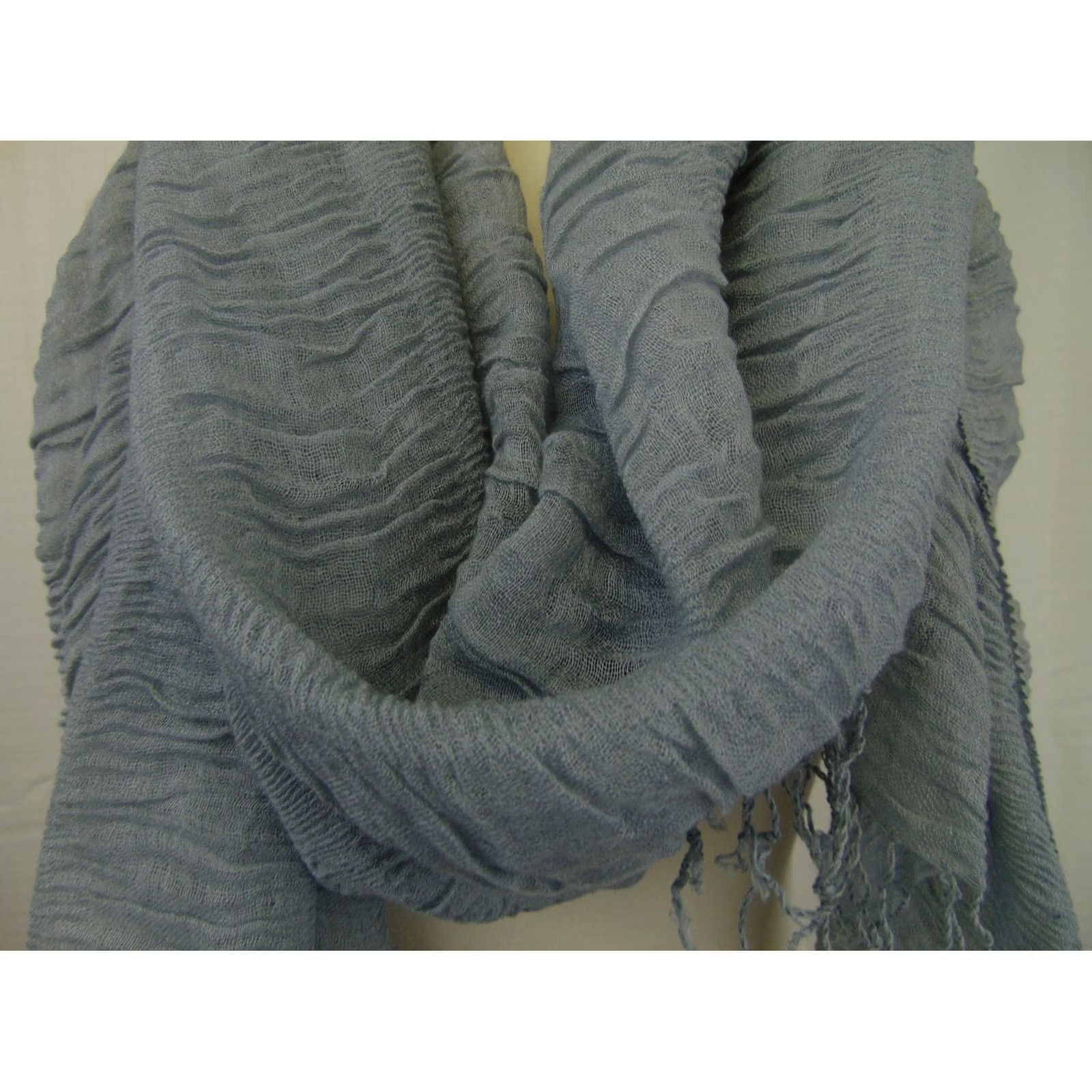 Vintage Cejon Scarf Women Knit Acrylic Fringe Wrap Gray #2094 Size ONE SIZE - 2 Thumbnail