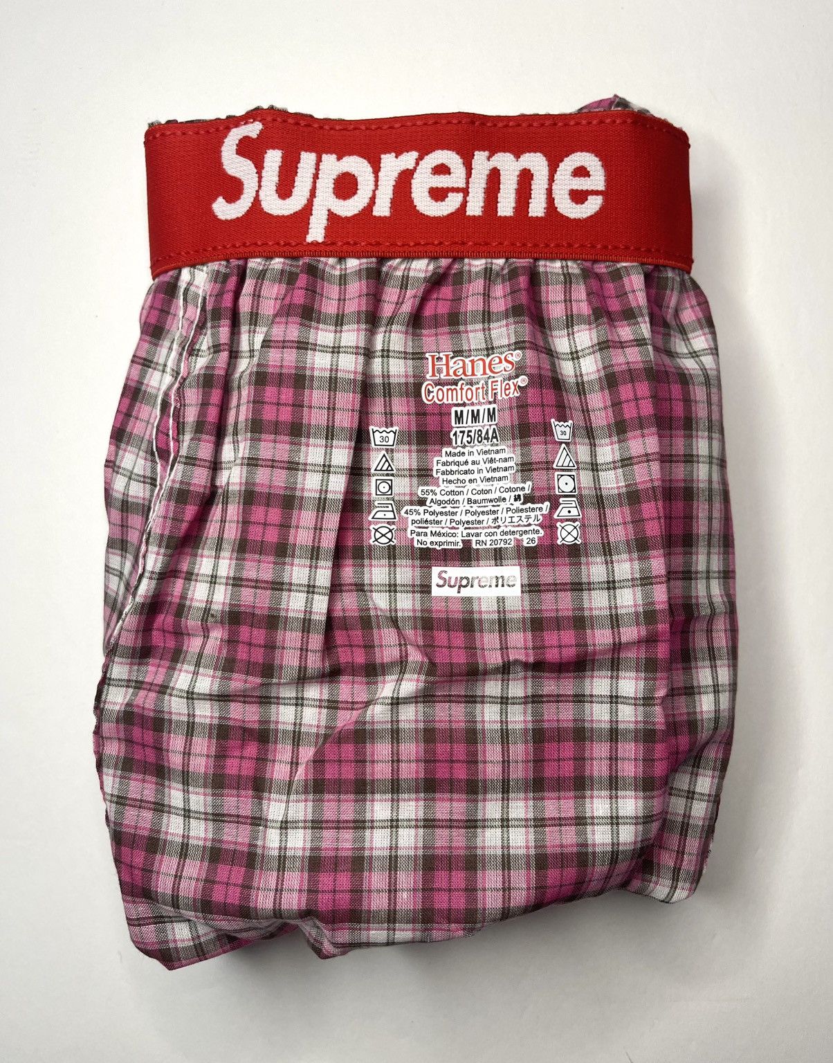 Supreme Fw26 Hanes Plaid Boxers Pink White M, Men's (Size 32)