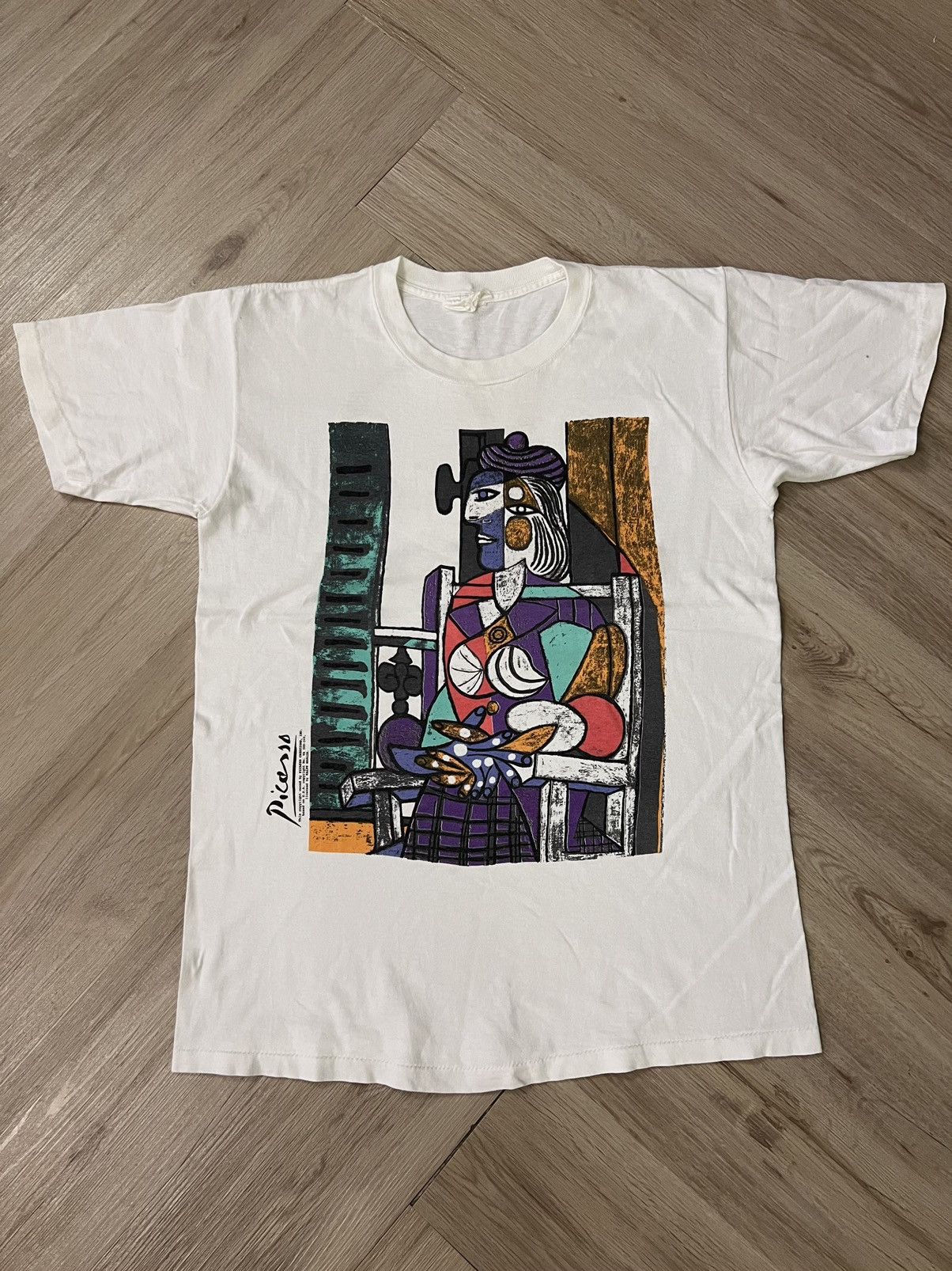 image of Vintage Picasso Art 90's Shirt in White, Men's (Size Medium)