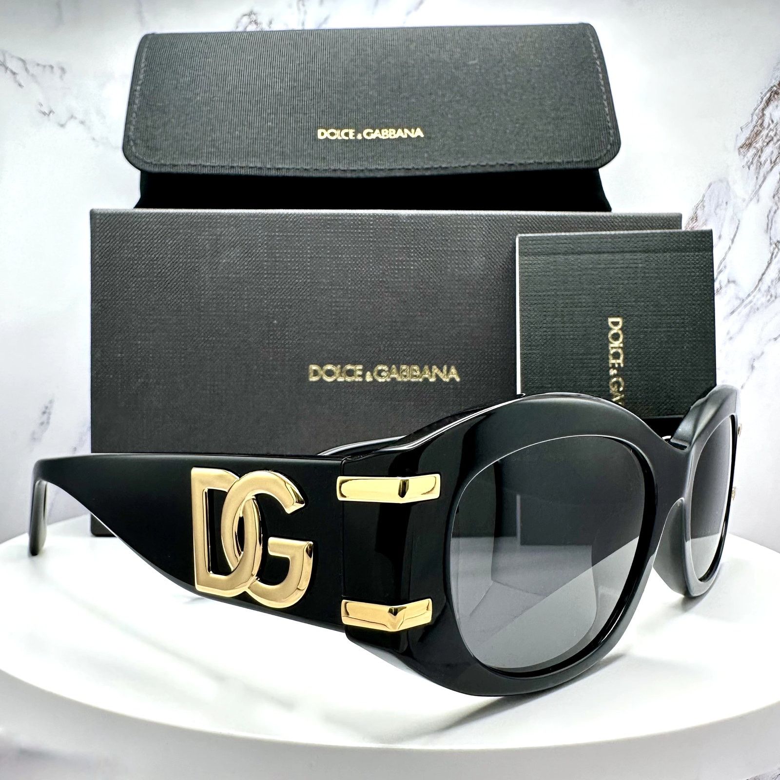 Dolce & Gabbana New Dolce & Gabbana Sunglasses Black Oval Acetate Gold Metal Size ONE SIZE - 12 Thumbnail