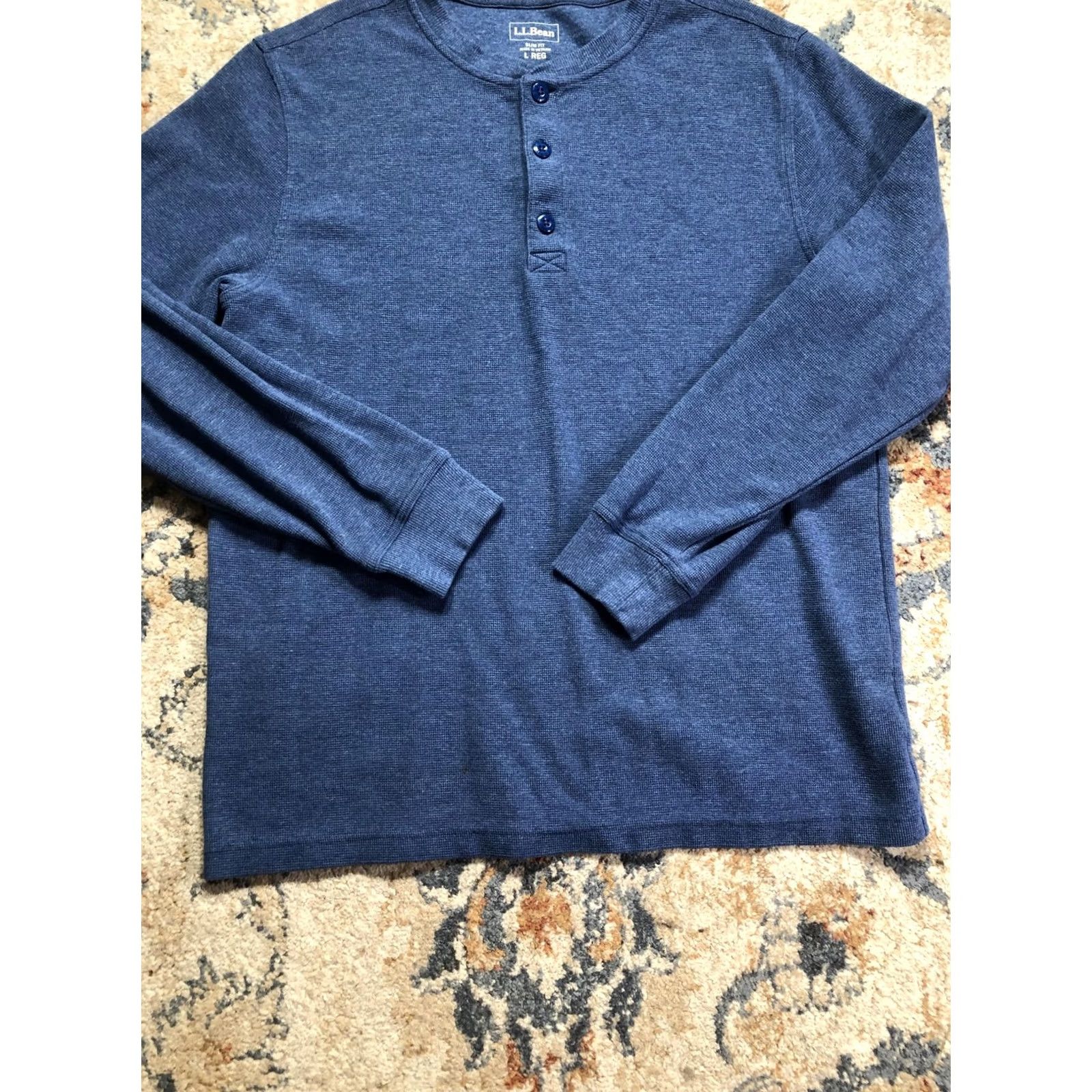 Vintage L.L.Bean Henley Shirt Mens Large Blue Long Sleeve Thermal Tee Slim Fit Tagless Size US L / EU 52-54 / 3 - 5 Thumbnail
