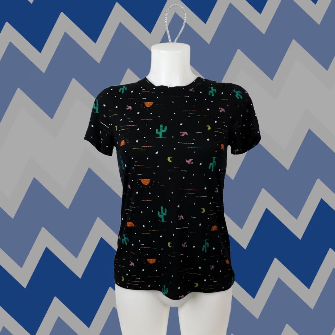 Vintage VINTAGE Modern Lux Southwestern Desert Cactus Sun & Moon Graphic T-Shirt Black XS #6874 Size XS / US 0-2 / IT 36-38 - 1 Thumbnail
