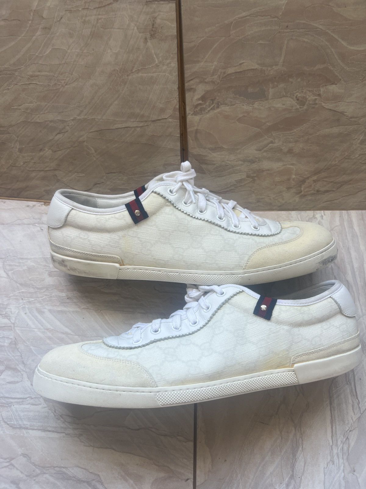 Gucci Authentic GUCCI Men's GG Monogram Canvas & White Suede Size US 11.5 / EU 44-45 - 1 Thumbnail