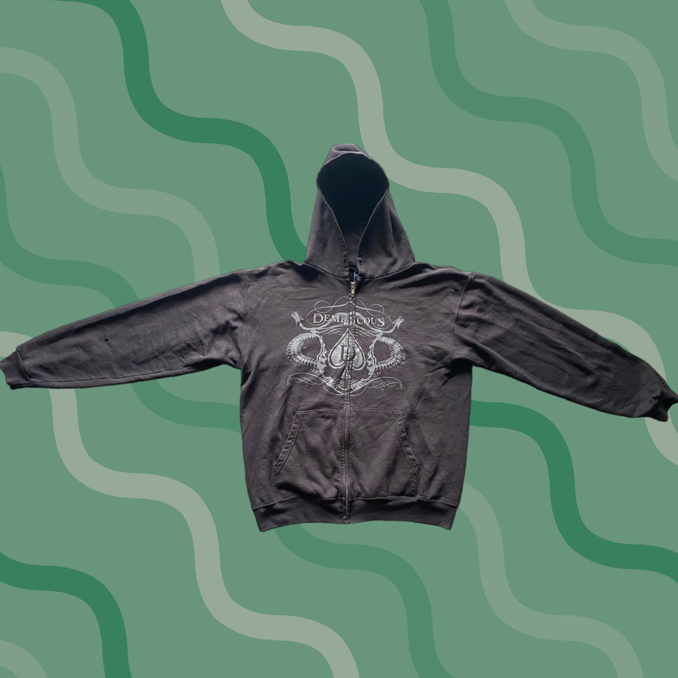 Vintage Demiricous Metal Band Hoodie Full Zip Men’s Medium B&E Sport Black Flaws Damage Wear Size US M / EU 48-50 / 2 - 1 Thumbnail