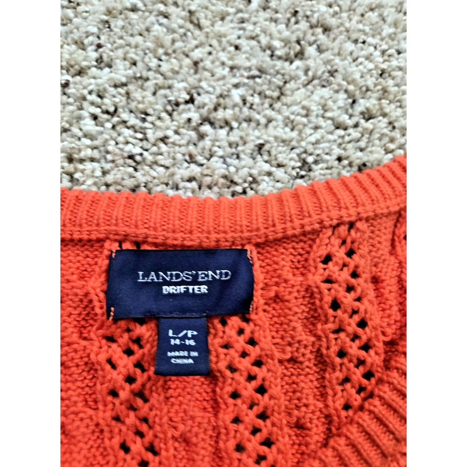 Lands' End Lands' End Drifter Sweater Womens Large Orange Cable Knit Long Sleeve Crew Neck Pullover Wool Cotton Nylon Knit Classic Lace Optional Size L / US 10 / IT 46 - 4 Thumbnail