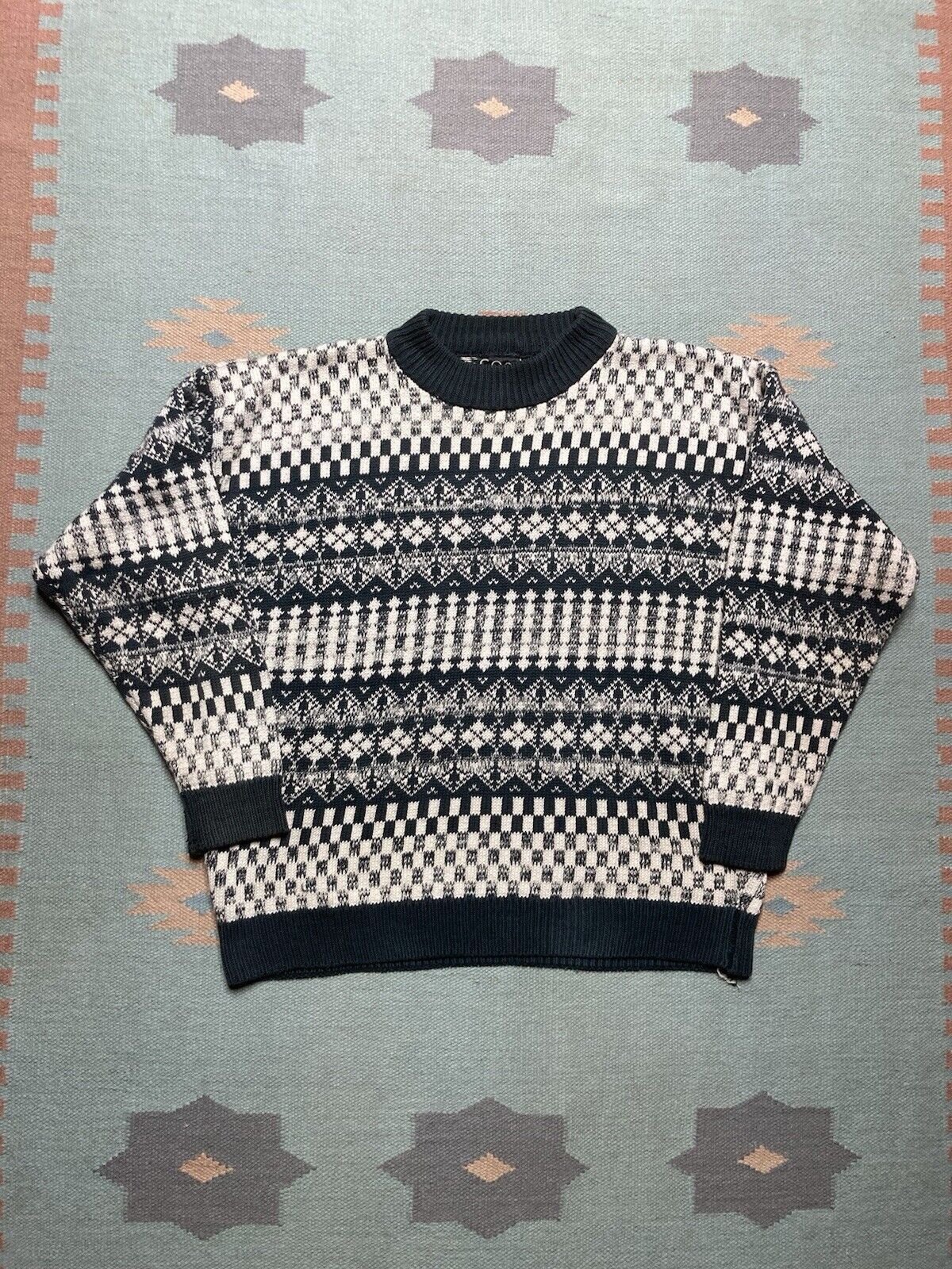 Vintage VTG sweater ramie knit heavyweight checker argyle snow XL Size US XL / EU 56 / 4 - 1 Thumbnail