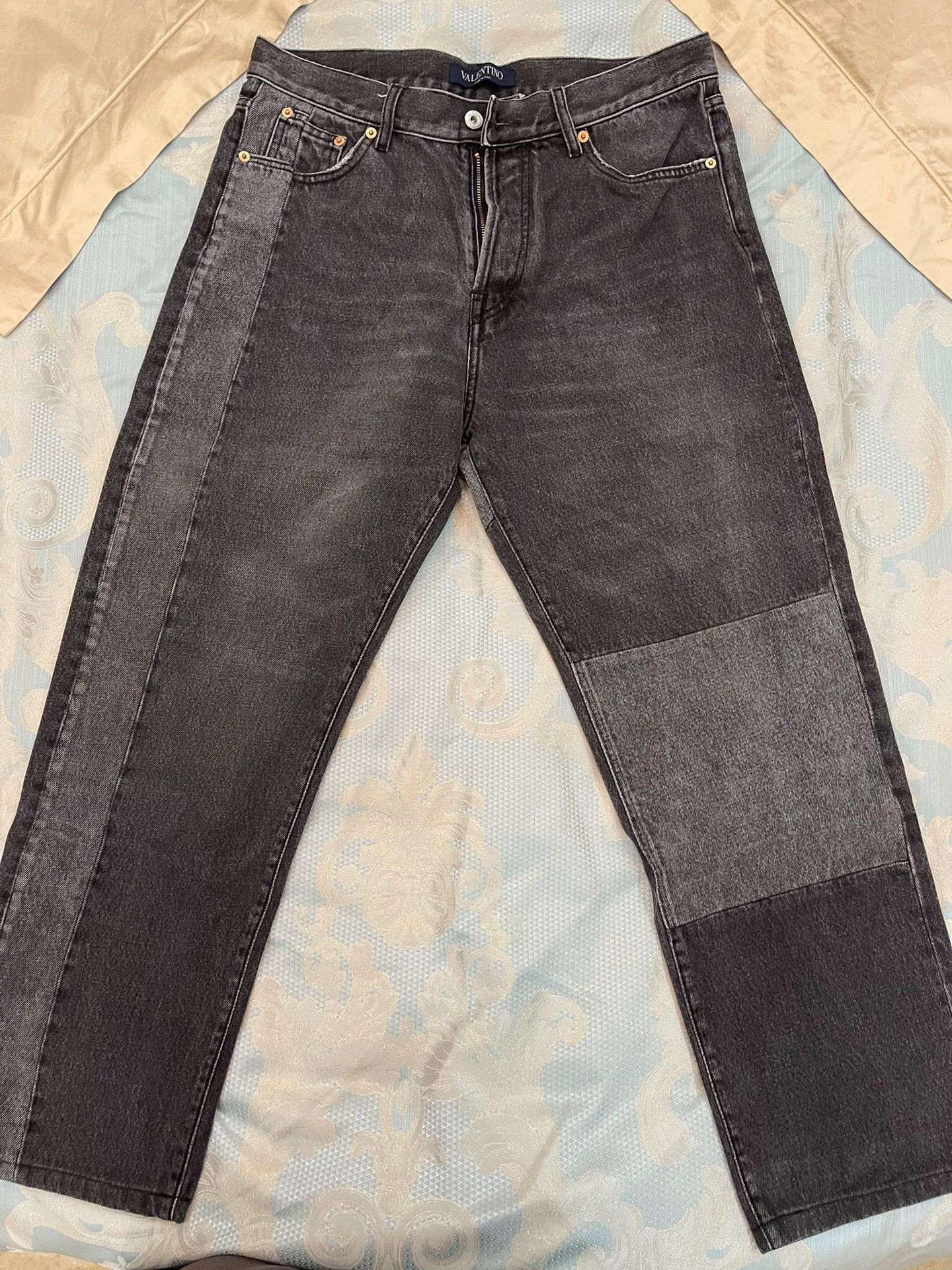 Valentino Valentino 33 Color Blocked Leather Logo Patch Jeans Size US 33 - 1 Thumbnail