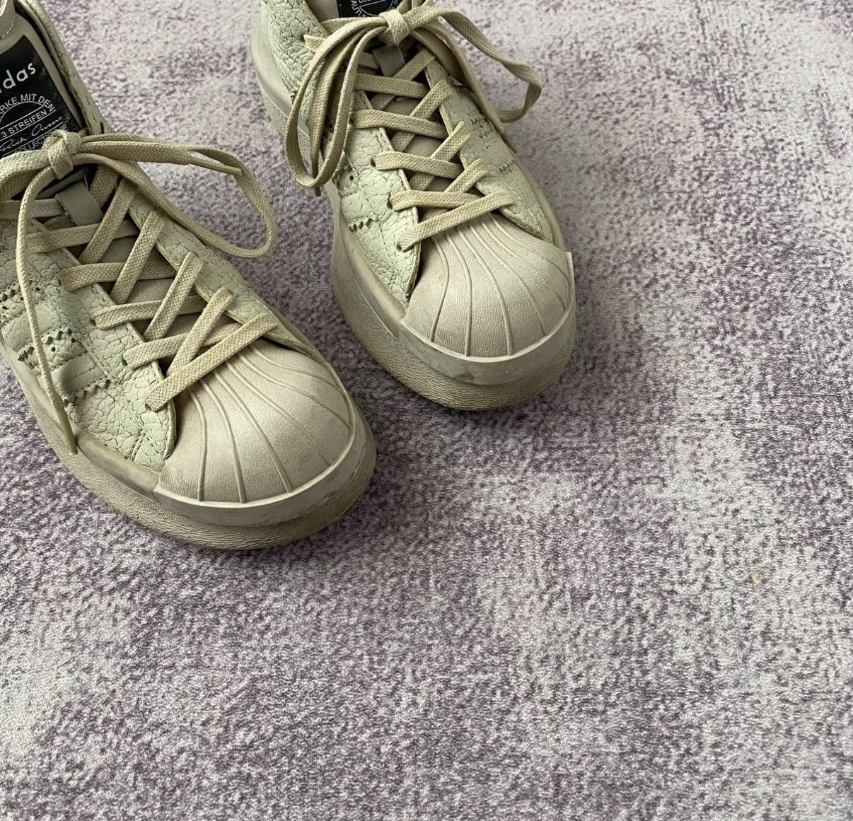 Rick Owens Rick Owens x Adidas Cracked Leather High-Top Superstar Size US 6.5 / IT 36.5 - 2 Thumbnail