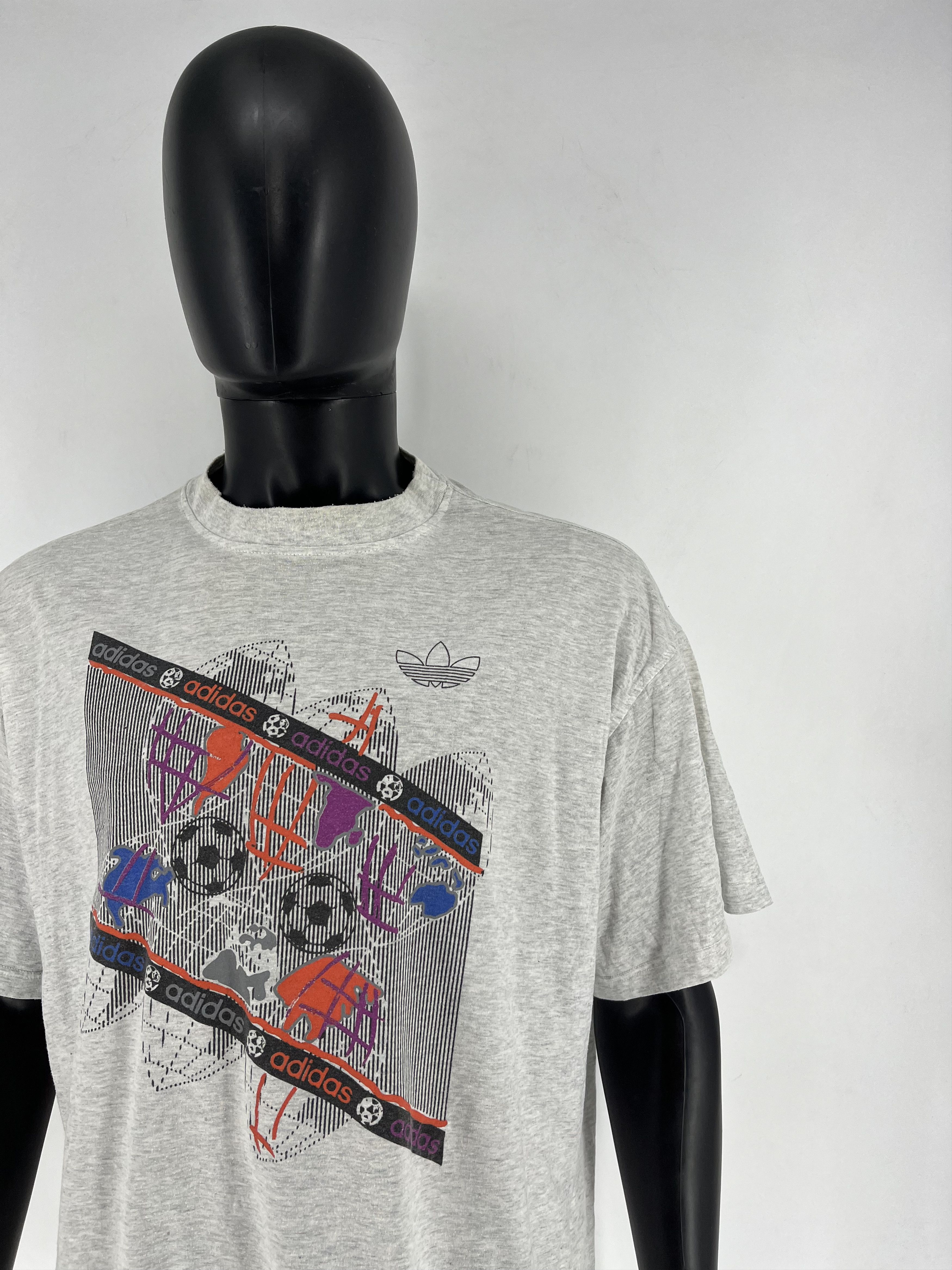 Adidas × Vintage Adidas Grau Grafik T-Shirt Silver Tag Banner Tag 80s Size US XL / EU 56 / 4 - 7 Thumbnail