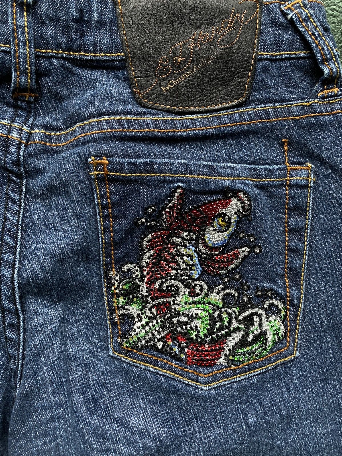 Ed Hardy × Vintage Ed Hardy Bling Koi Fish Embroidered Jeans Size 29" - 2 Thumbnail